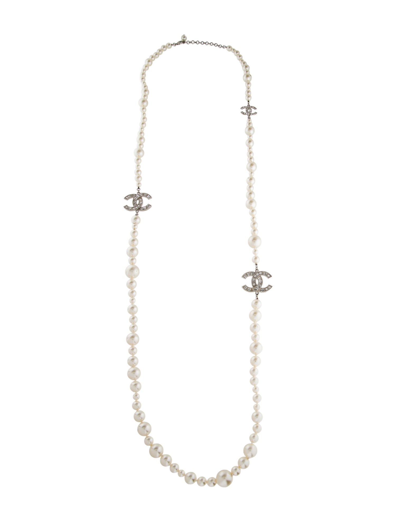 Chanel Faux Pearl & Strass CC Station Necklace