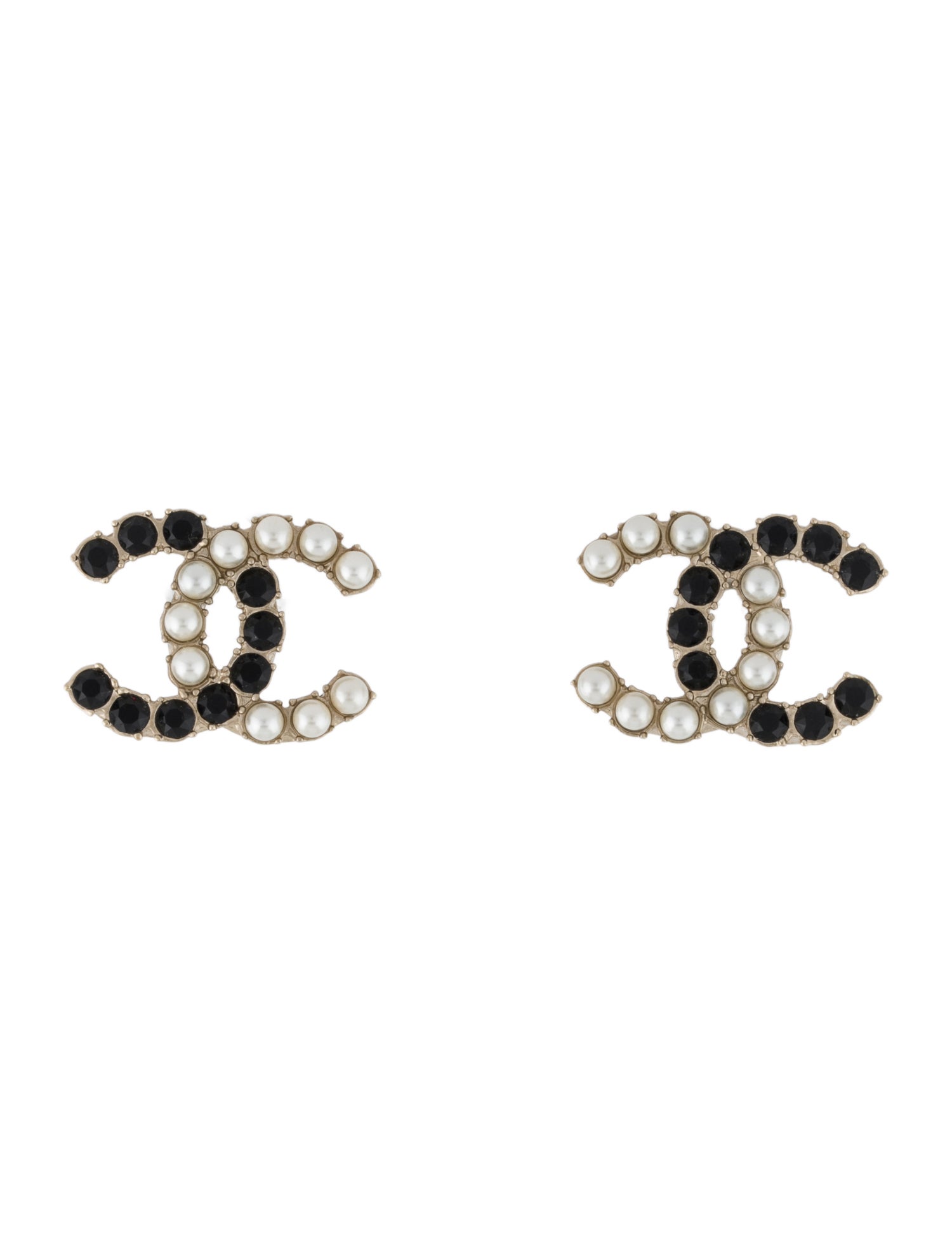 Chanel Faux Pearl & Strass CC Stud Earrings
