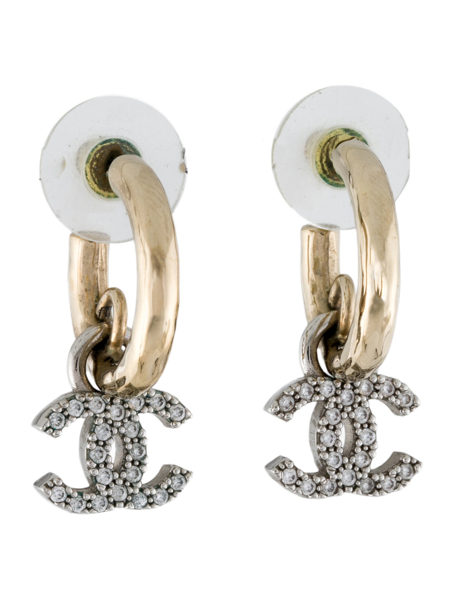 Chanel 2022 Strass CC Hoop Drop Earrings