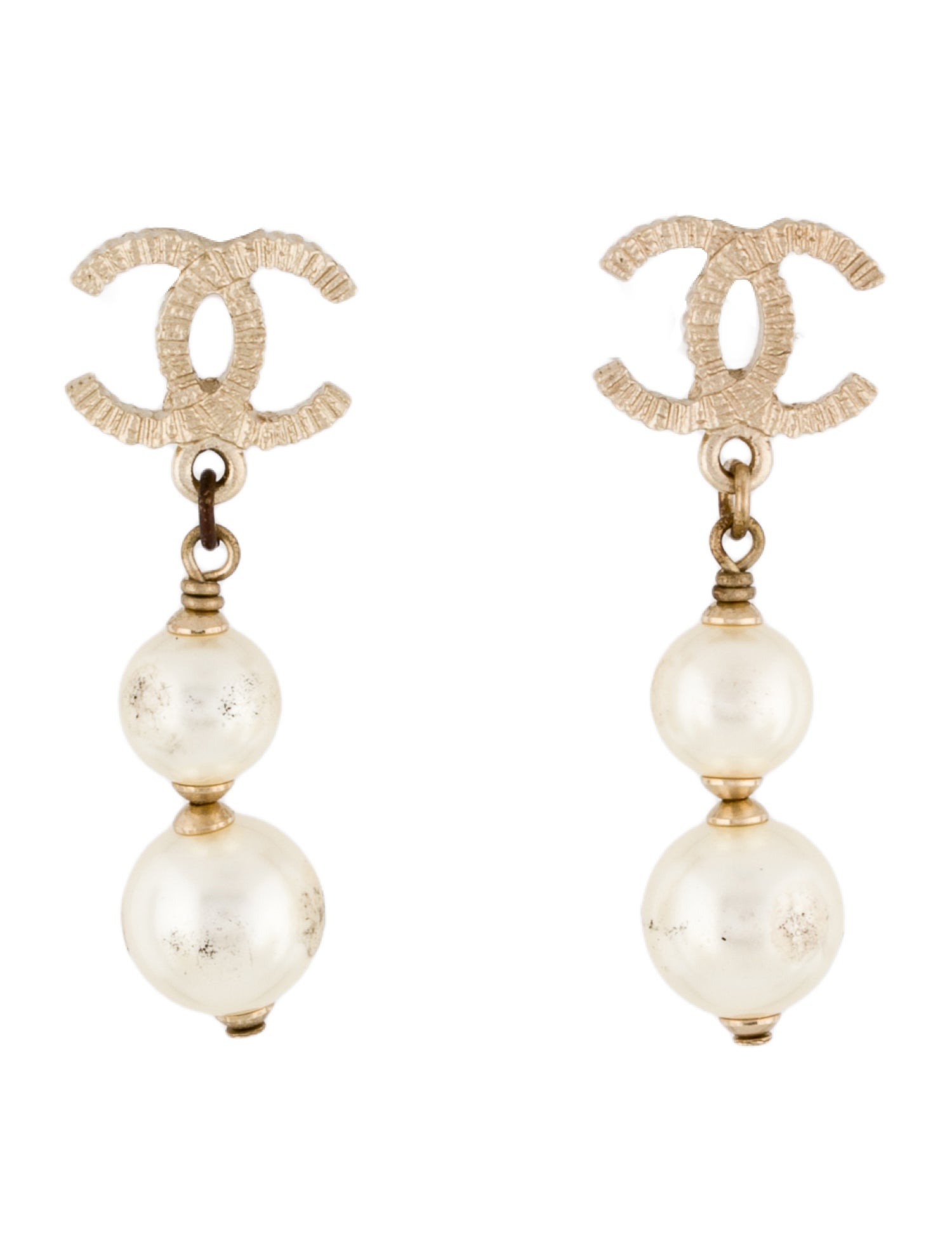 Chanel Faux Pearl CC Drop Earrings