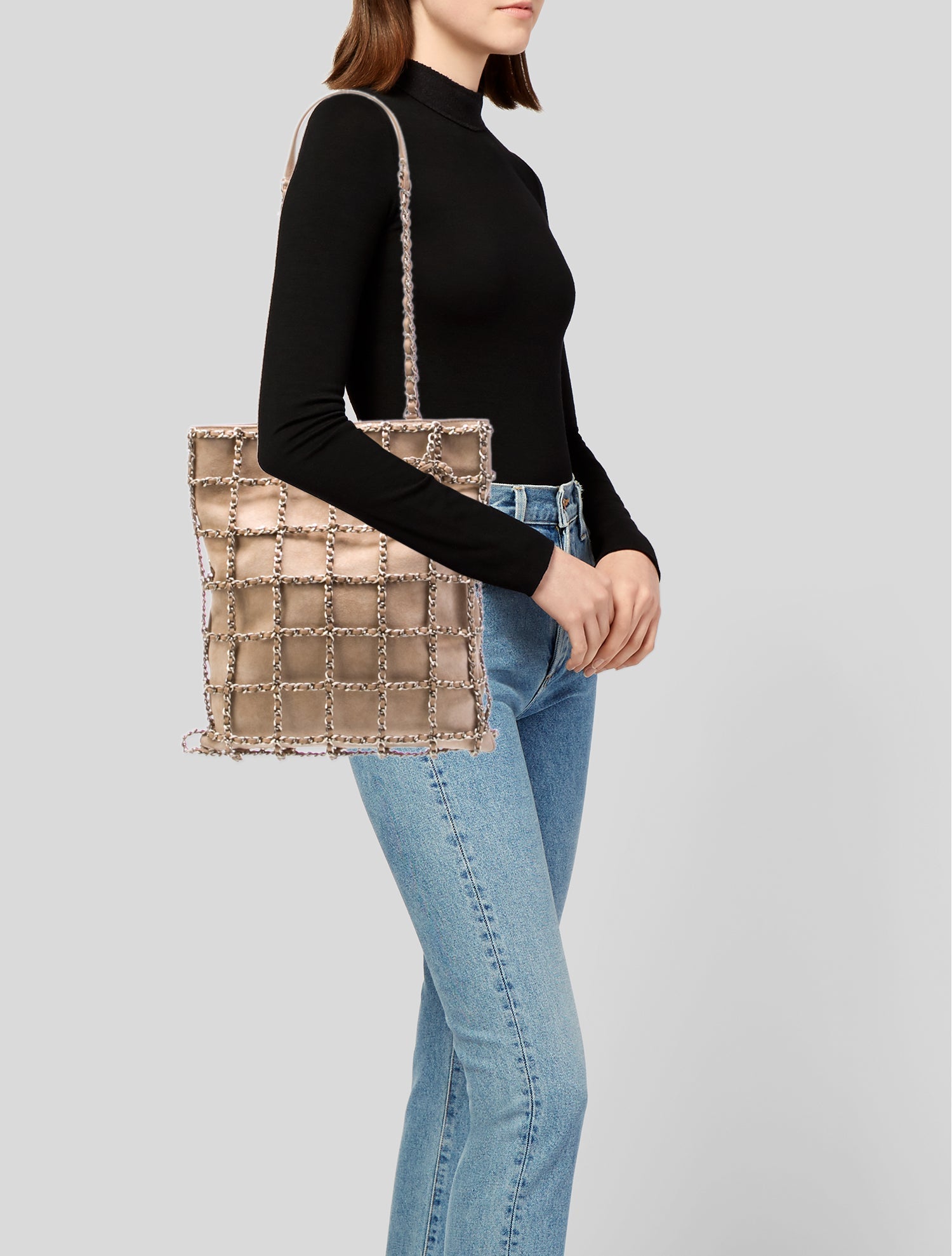 Chanel Suede Shopping Chain Tote