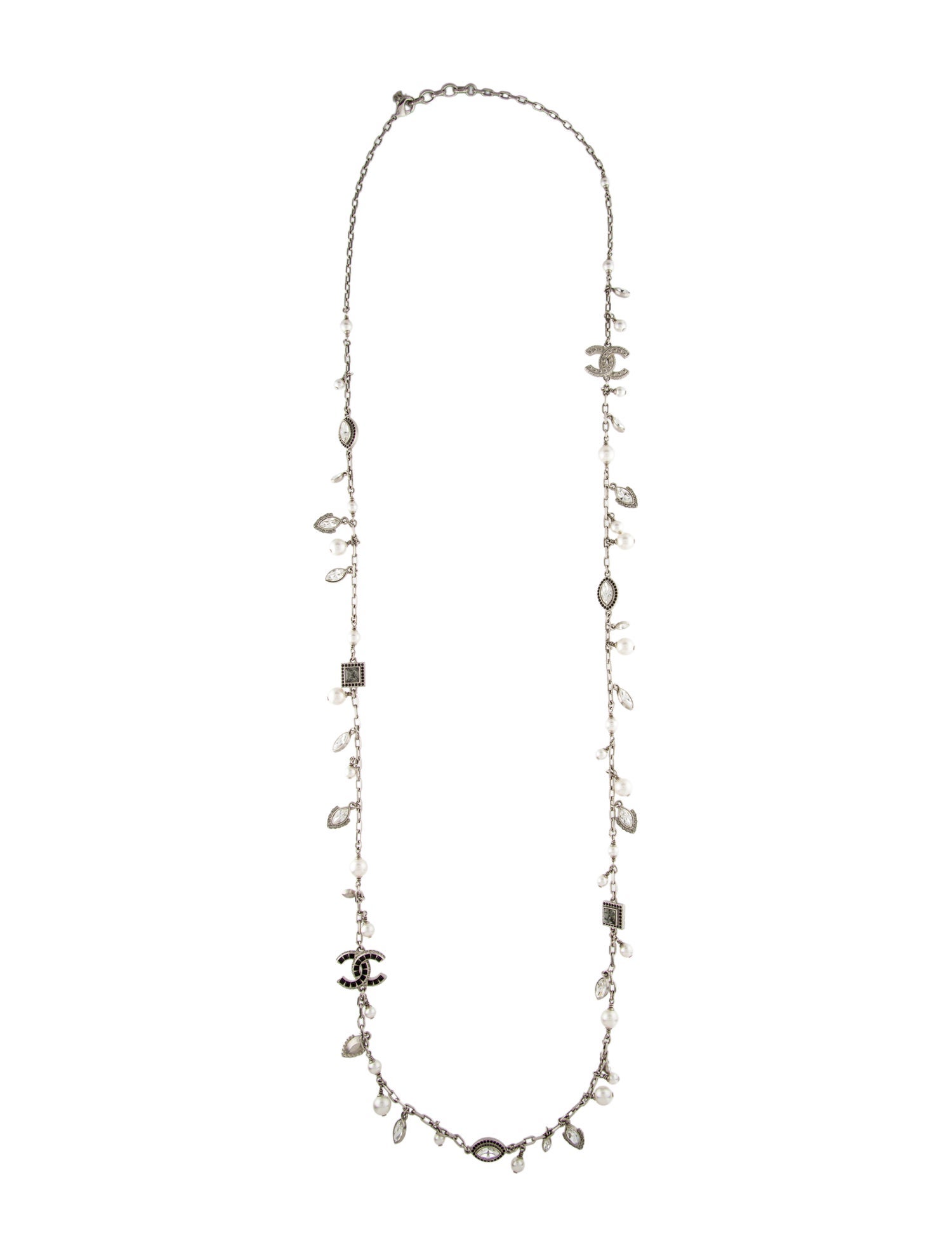 Chanel Faux Pearl & Strass CC Station Necklace