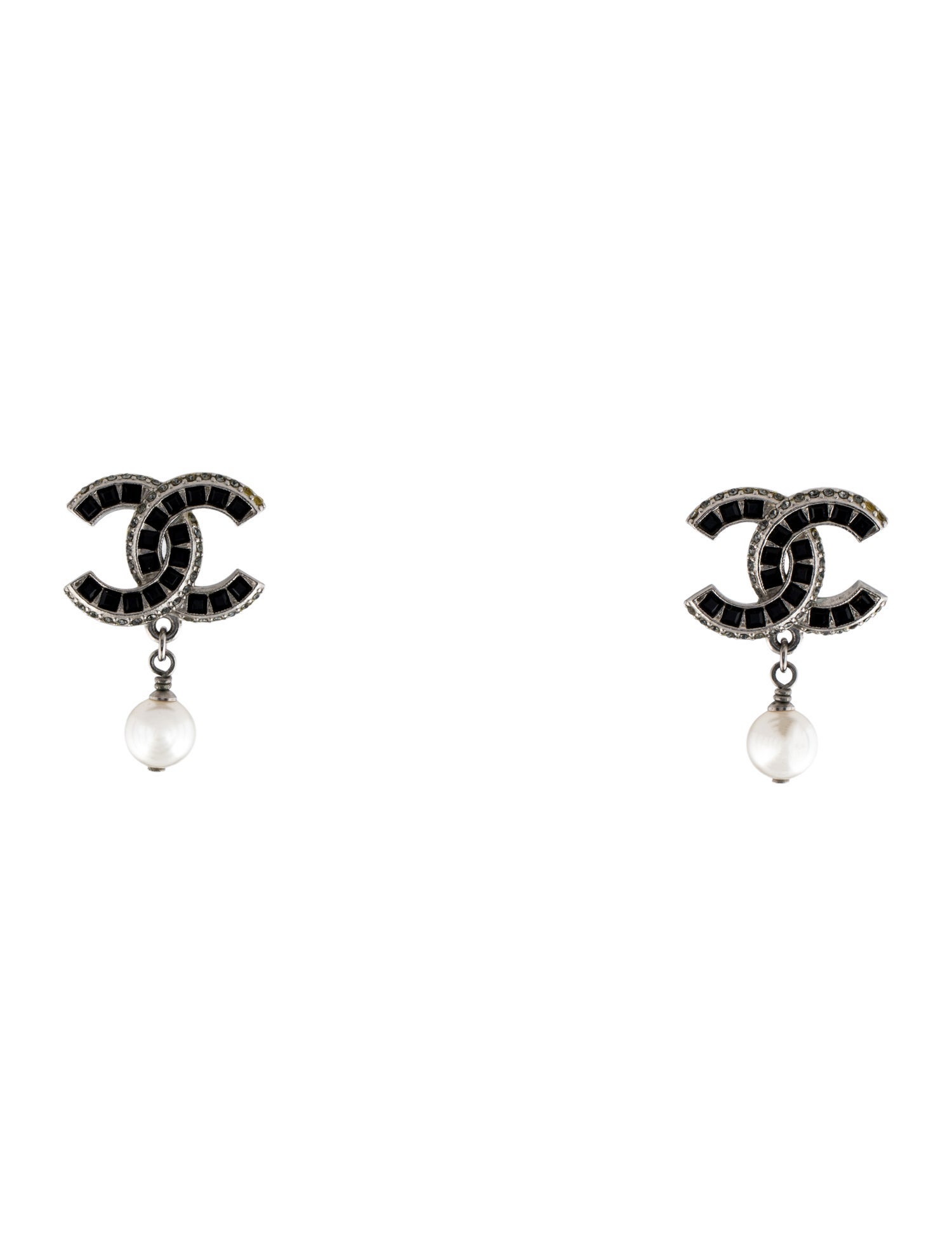 Chanel Faux Pearl & Strass CC Drop Earrings