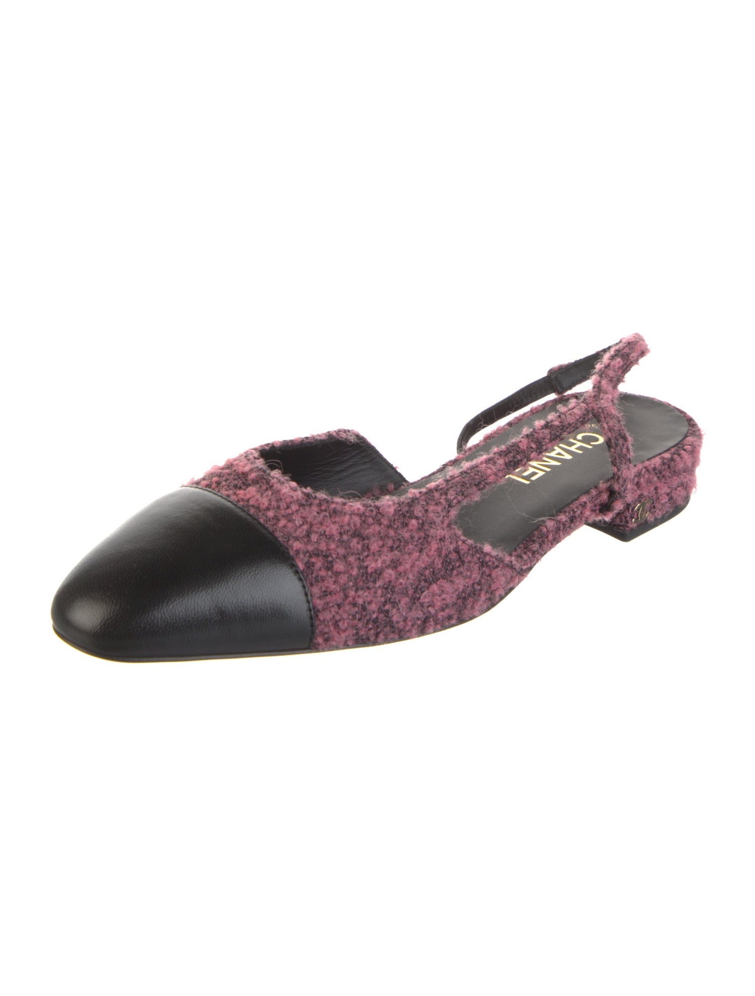 Chanel Interlocking CC Logo Tweed Slingback Flats