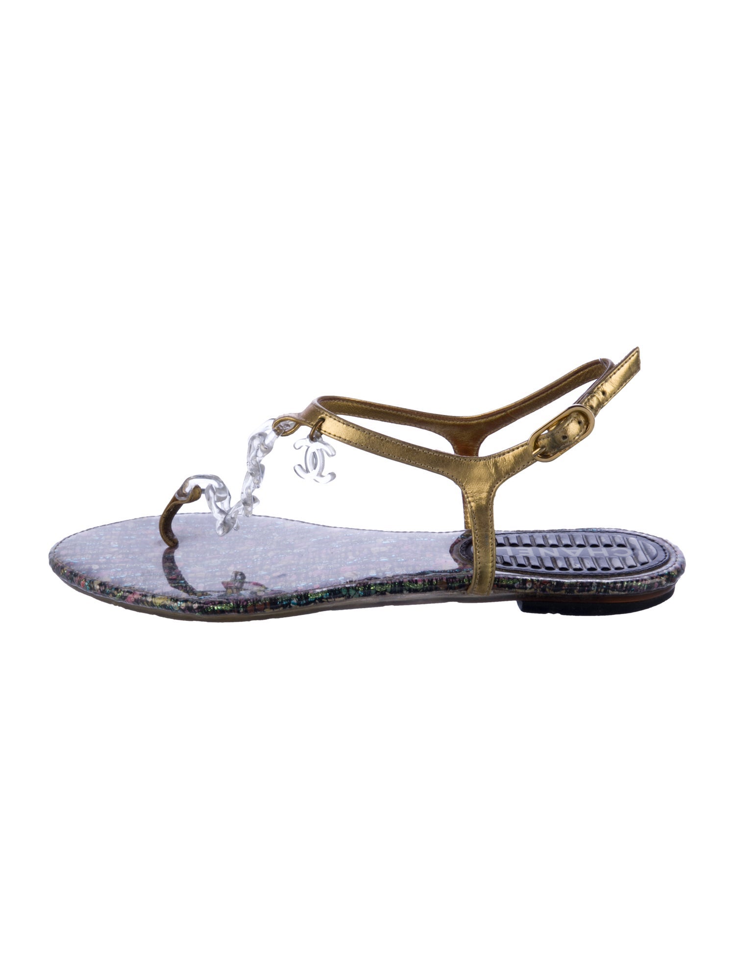 Chanel Interlocking CC Logo Leather T-Strap Sandals