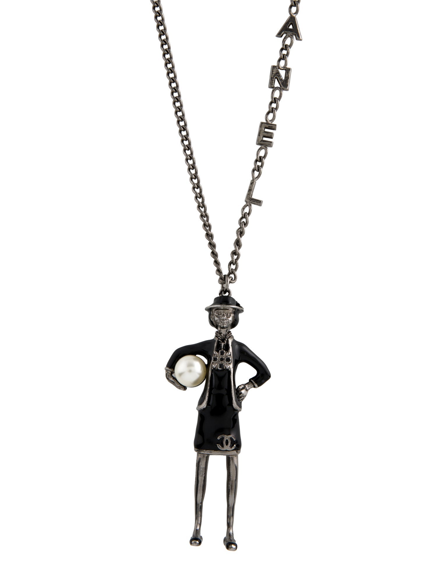 Chanel Faux Pearl & Enamel Coco Mademoiselle Pendant Necklace