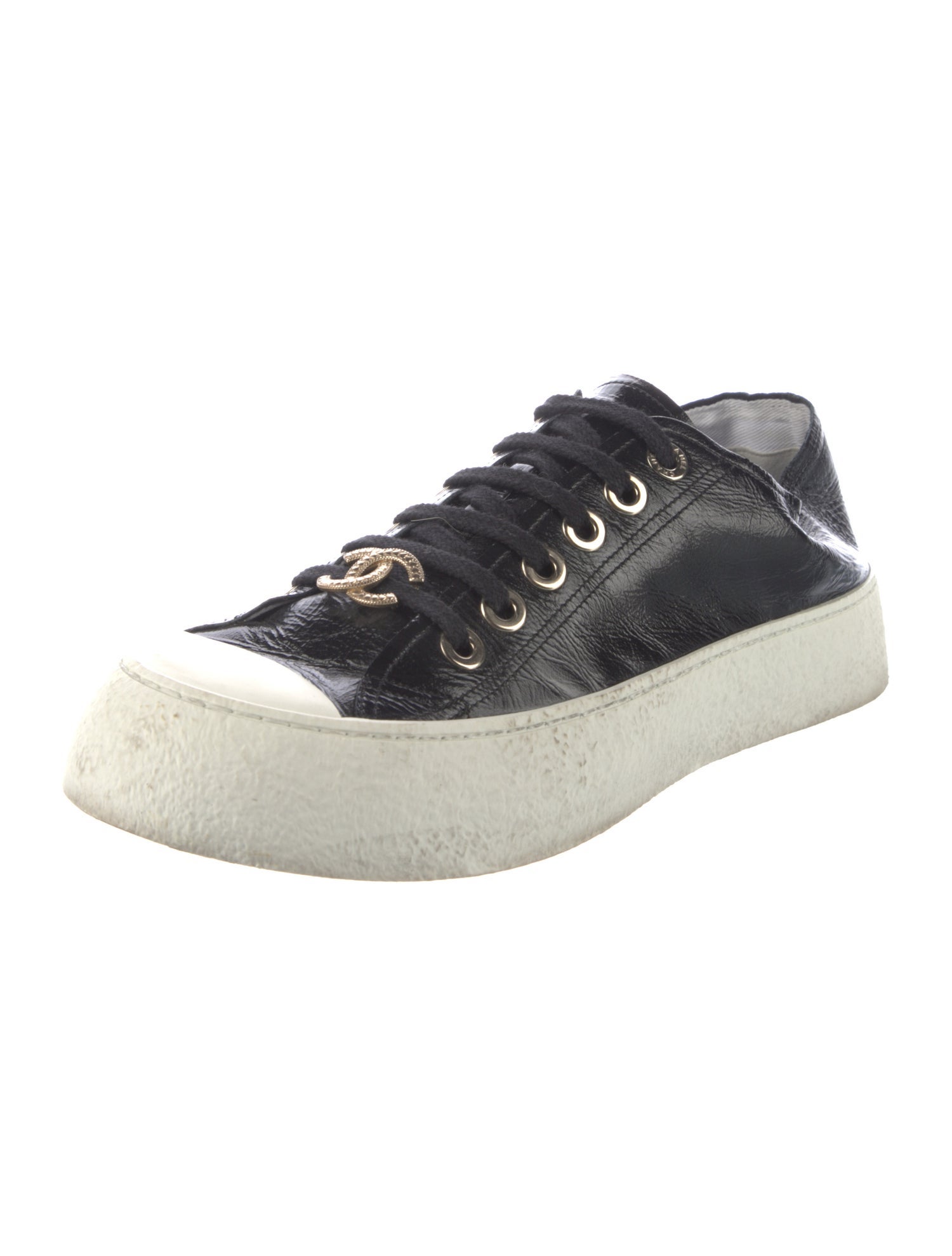 Chanel Interlocking CC Logo Patent Leather Sneakers