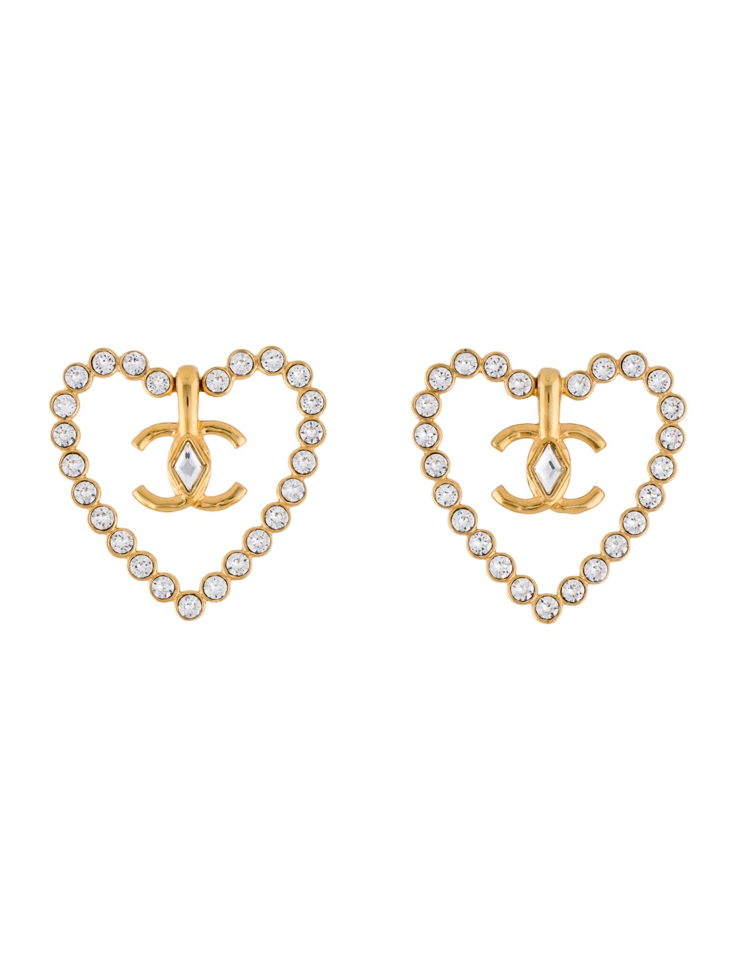 Chanel 2023 Strass CC Heart Earrings