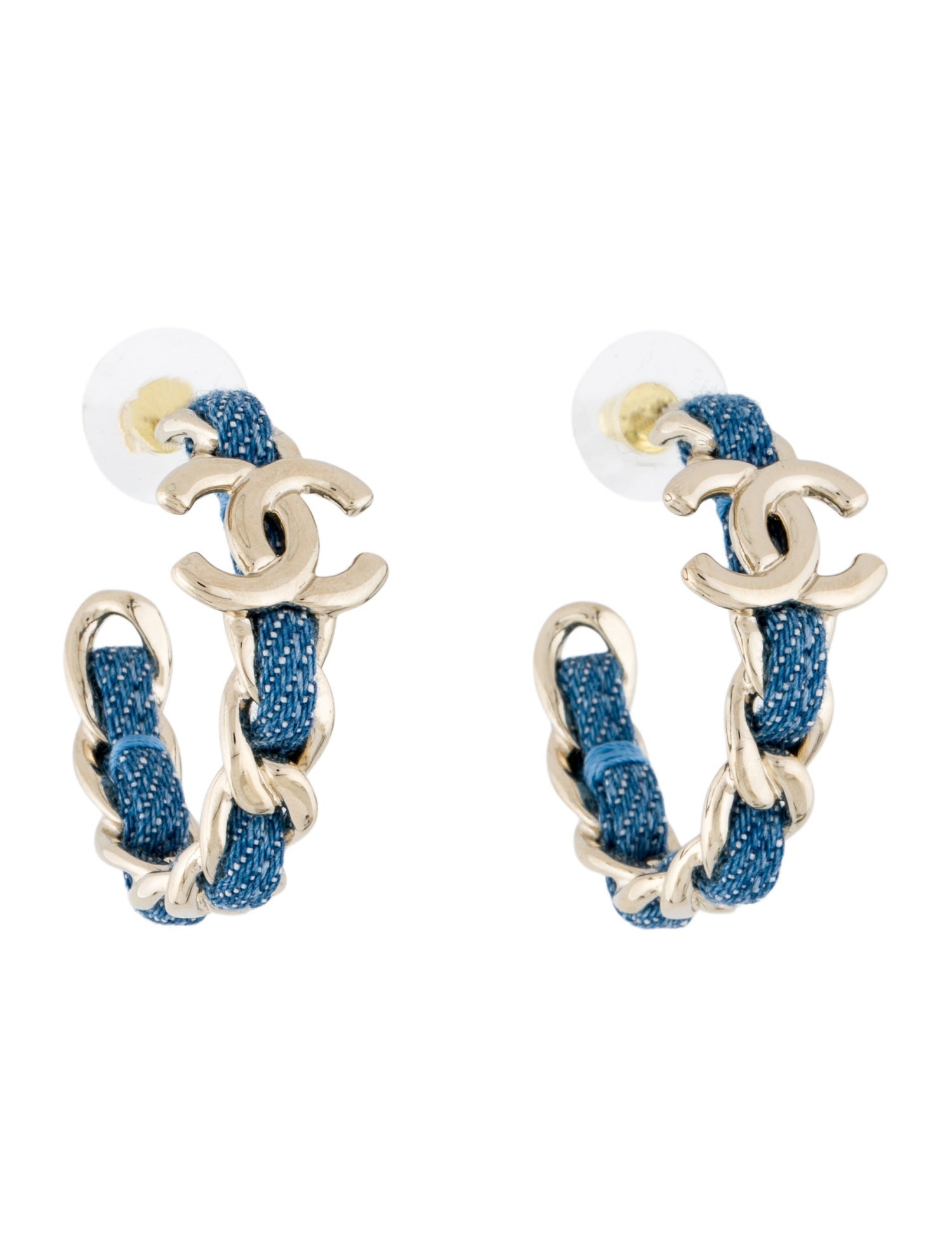Chanel 2025 Denim Fabric CC Hoop Earrings