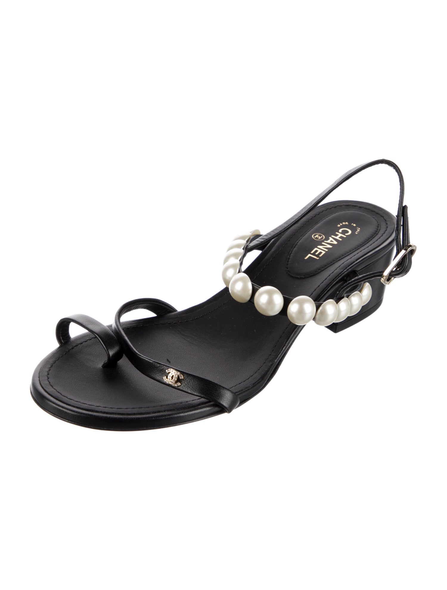 Chanel Interlocking CC Logo Leather Slingback Sandals