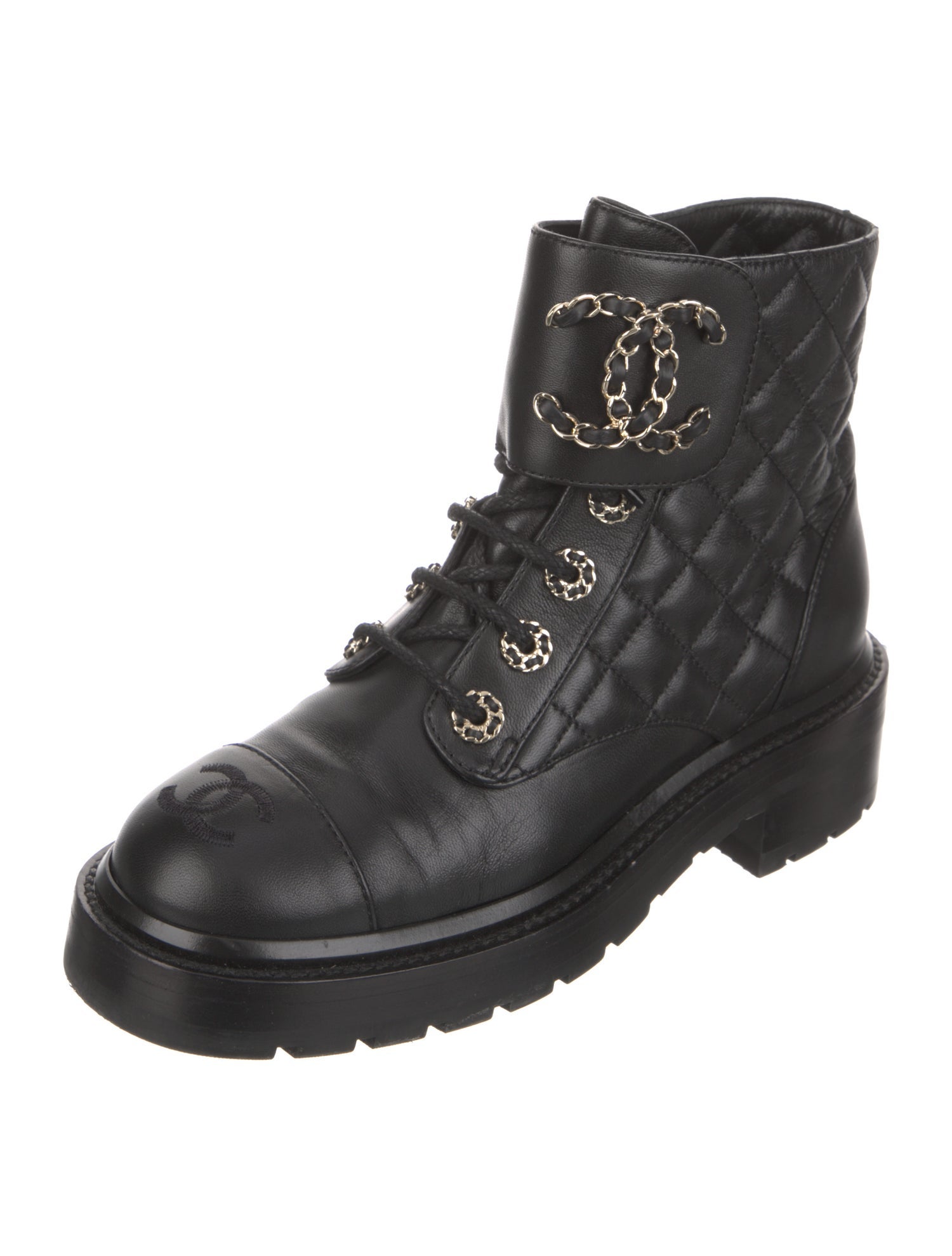 Chanel 2021 Interlocking CC Logo Combat Boots