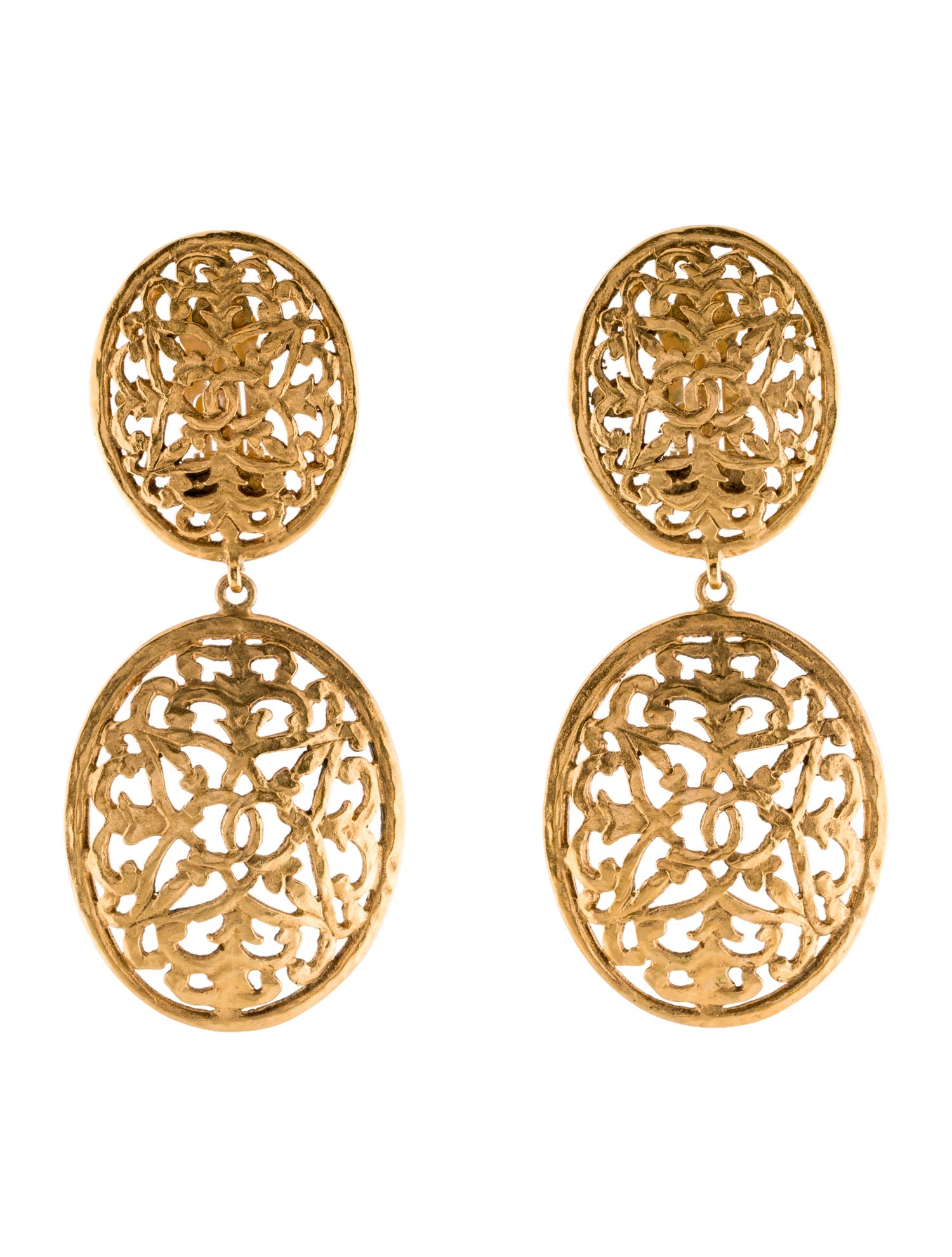 Chanel Vintage Arabesque CC Drop Clip-On Earrings