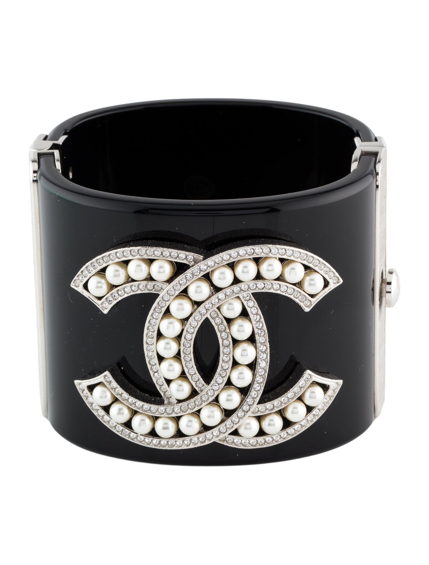 Chanel Paris-Hamburg Faux Pearl & Strass CC Hinged Cuff