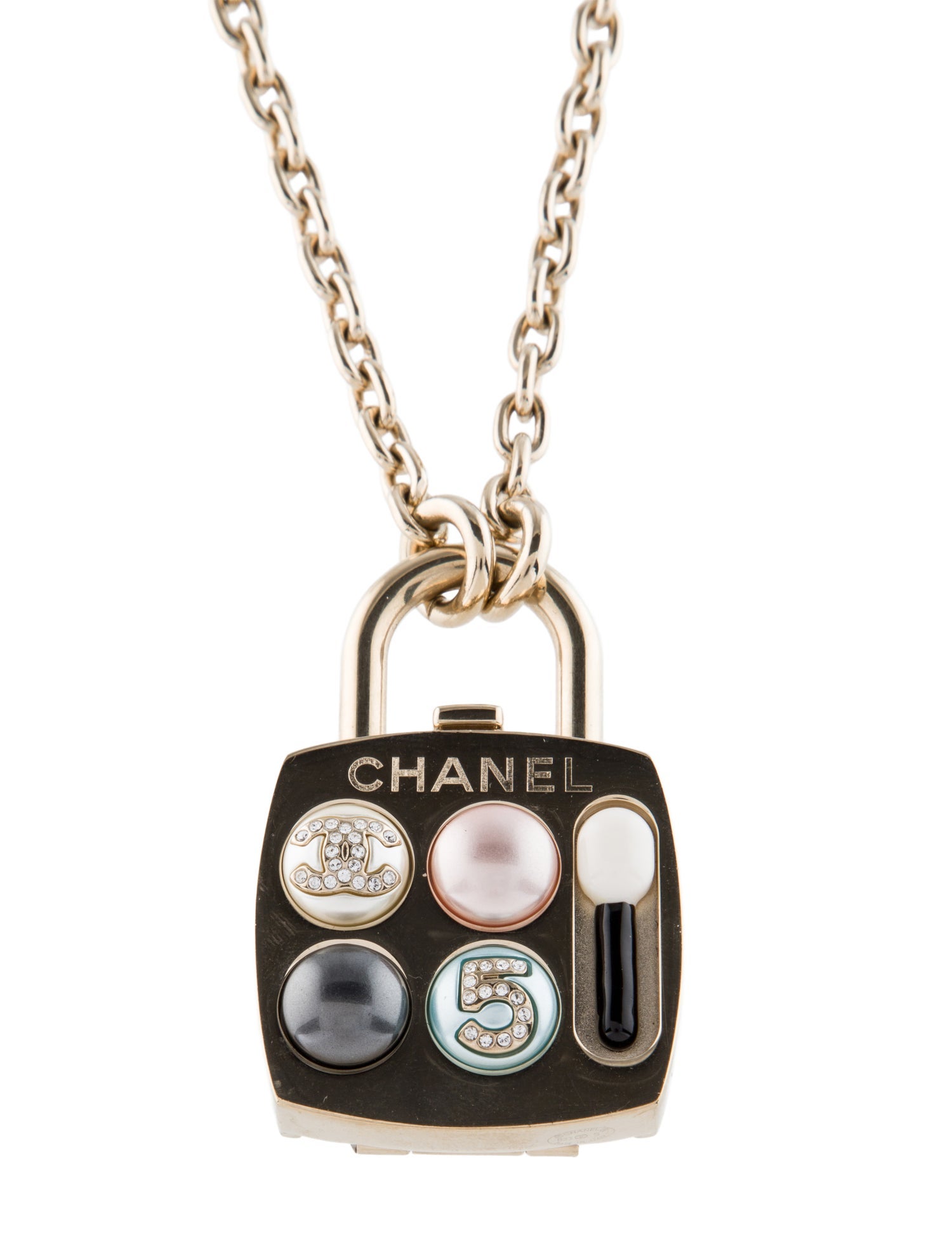 Chanel 2023 Faux Pearl, Resin & Strass Eyeshadow Palette Pendant Necklace
