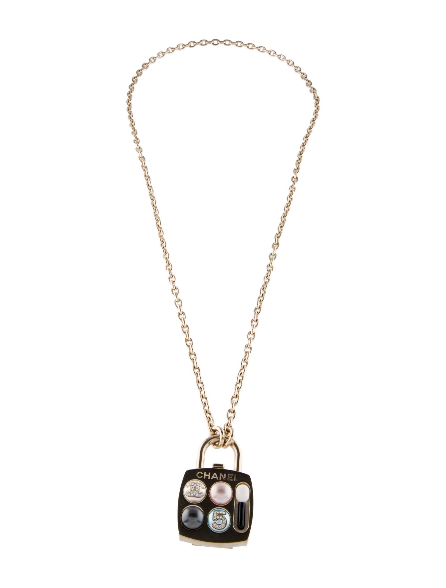 Chanel 2023 Faux Pearl, Resin & Strass Eyeshadow Palette Pendant Necklace