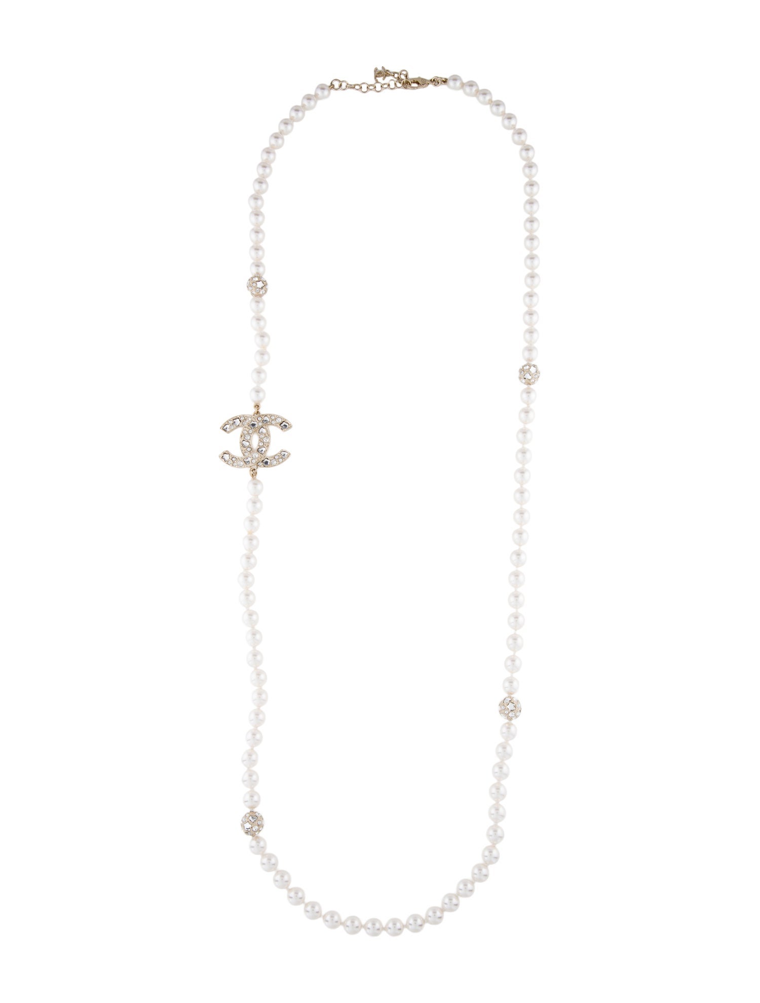 Chanel 2025 Faux Pearl & Strass Heart & Stars CC Station Necklace