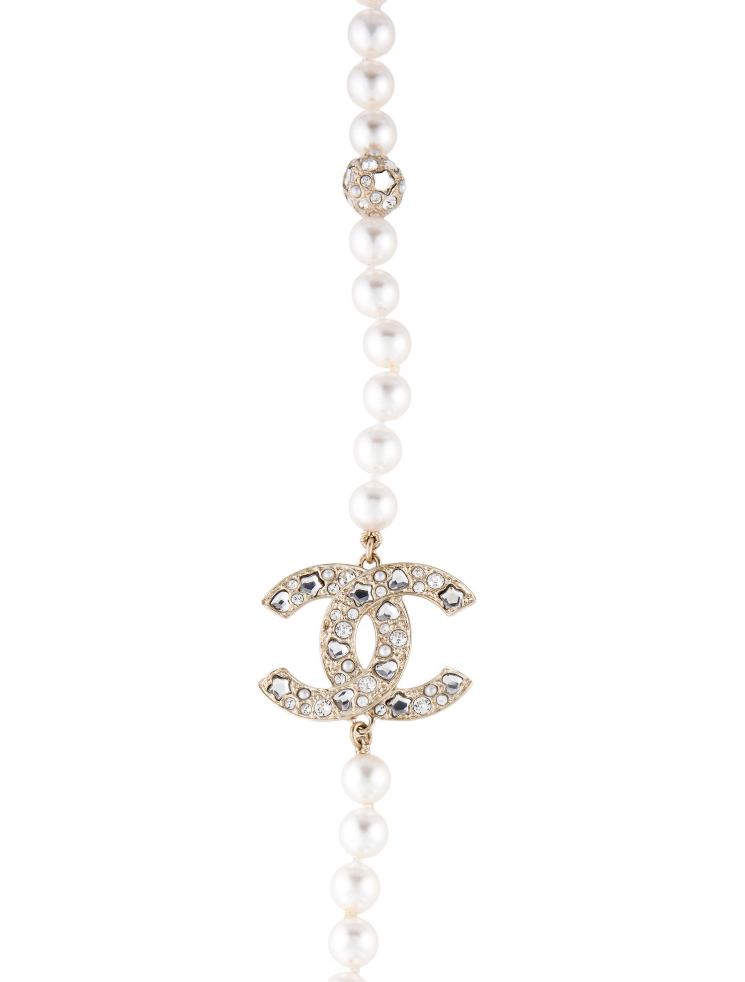 Chanel 2025 Faux Pearl & Strass Heart & Stars CC Station Necklace