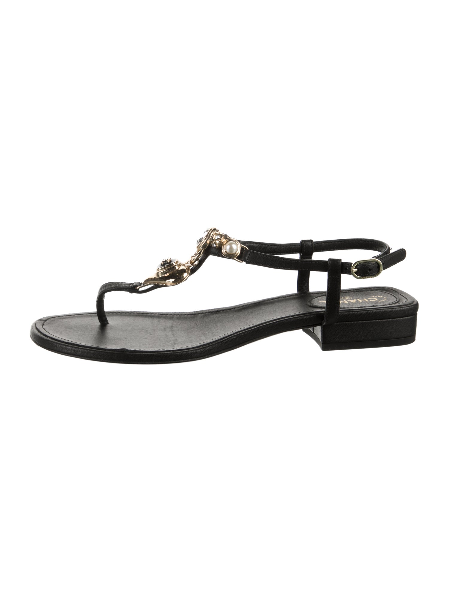 Chanel Interlocking CC Logo Leather T-Strap Sandals