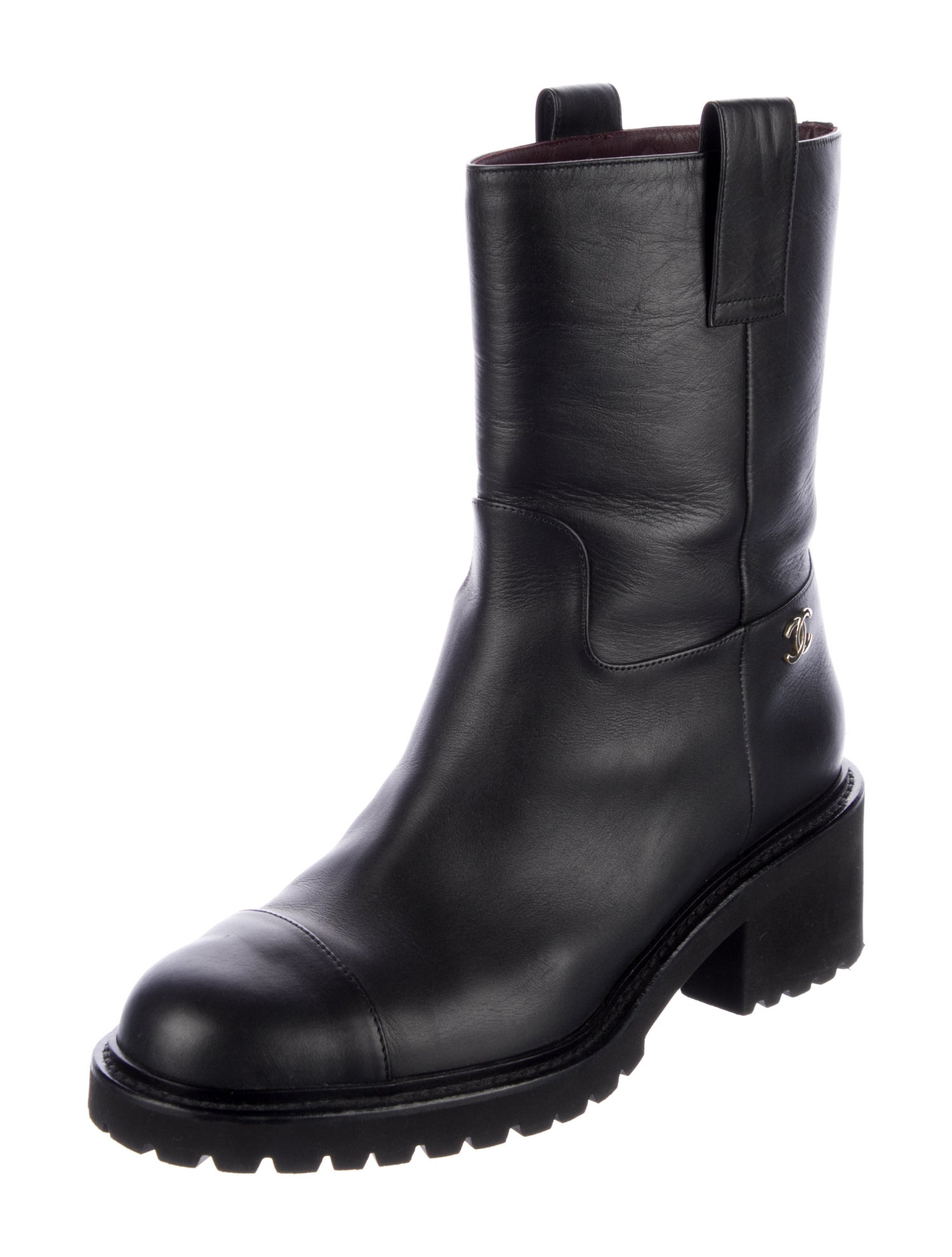 Chanel Interlocking CC Logo Leather Moto Boots