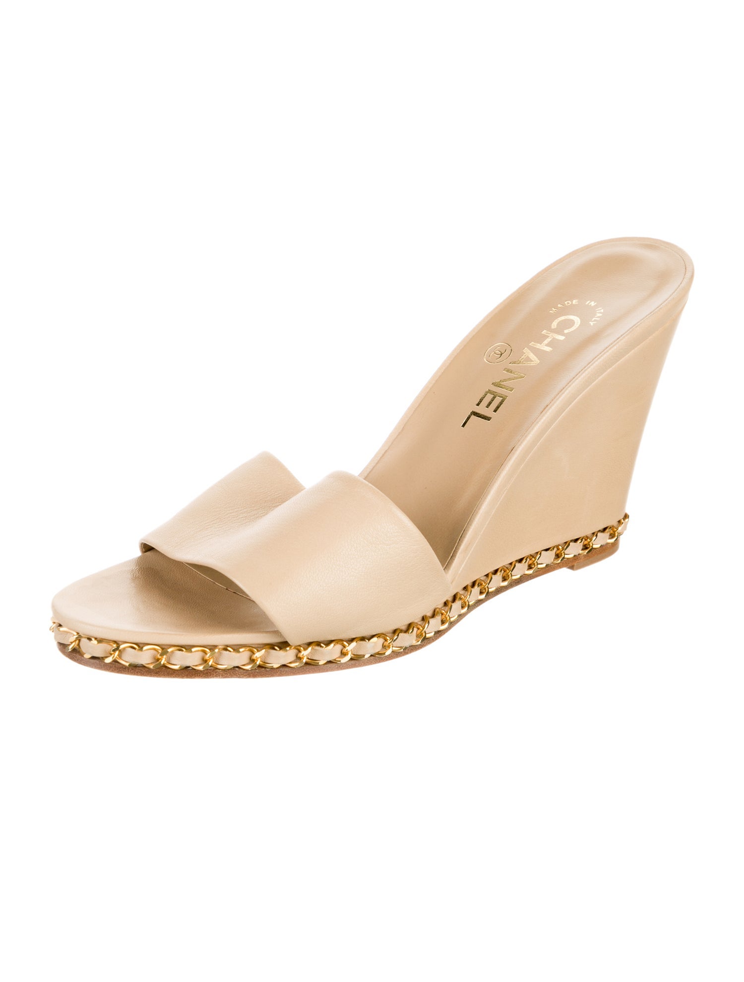 Chanel Interlocking CC Logo Leather Slides