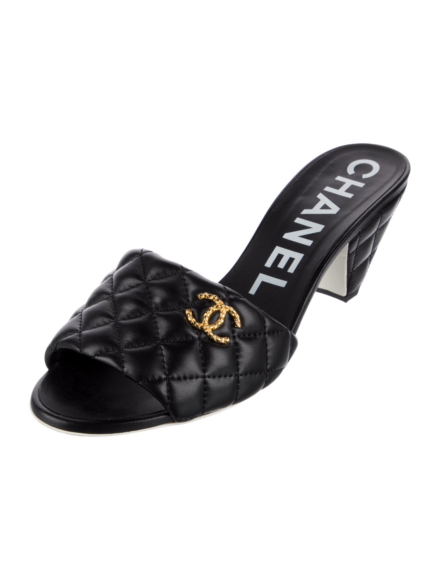 Chanel Interlocking CC Logo Leather Slides