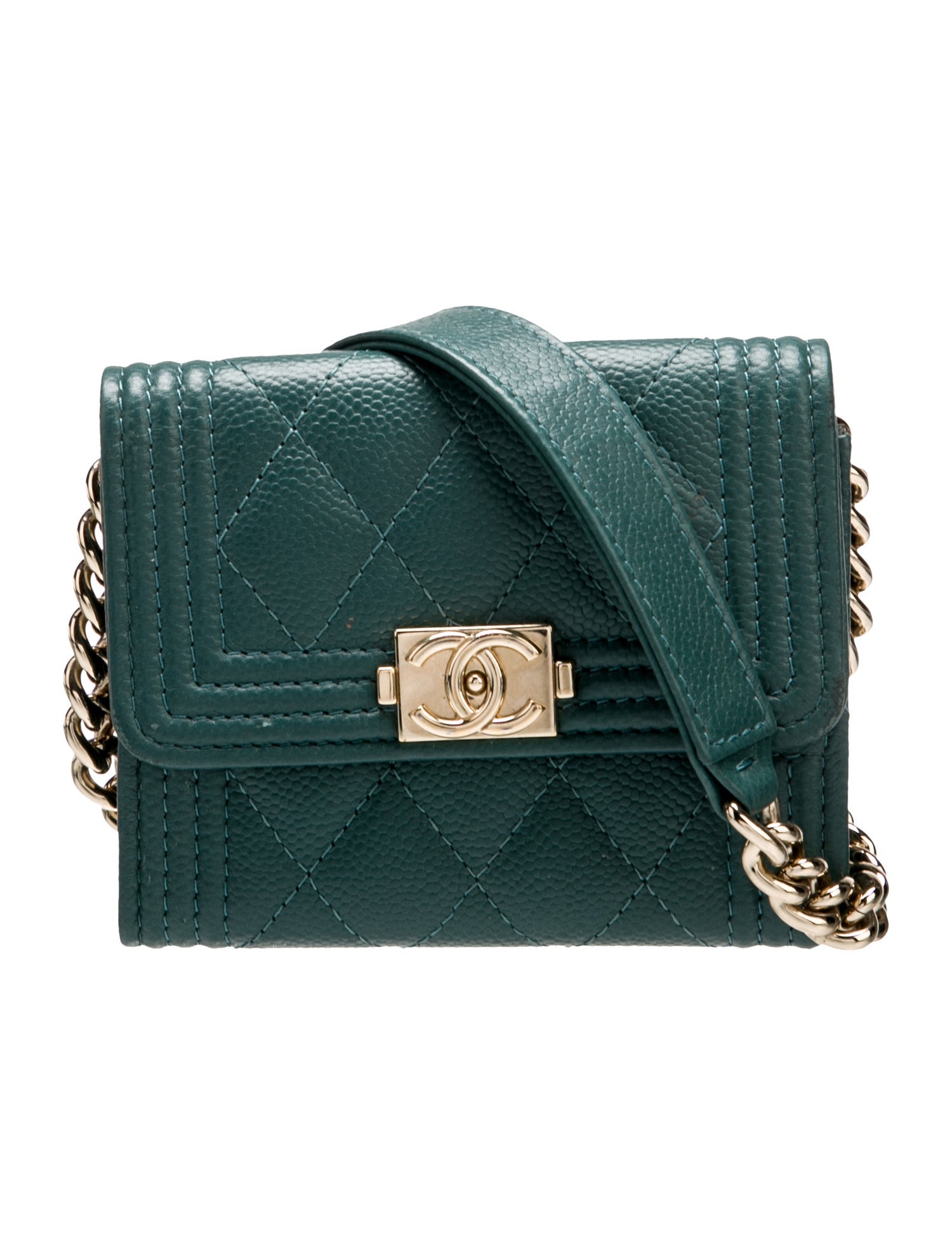 Chanel Quilted Caviar Boy Card Holder On Chain