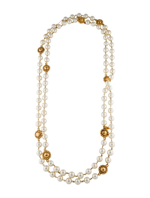 Chanel Faux Pearl Studded Double Strand Necklace