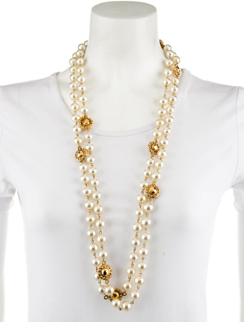 Chanel Faux Pearl Studded Double Strand Necklace