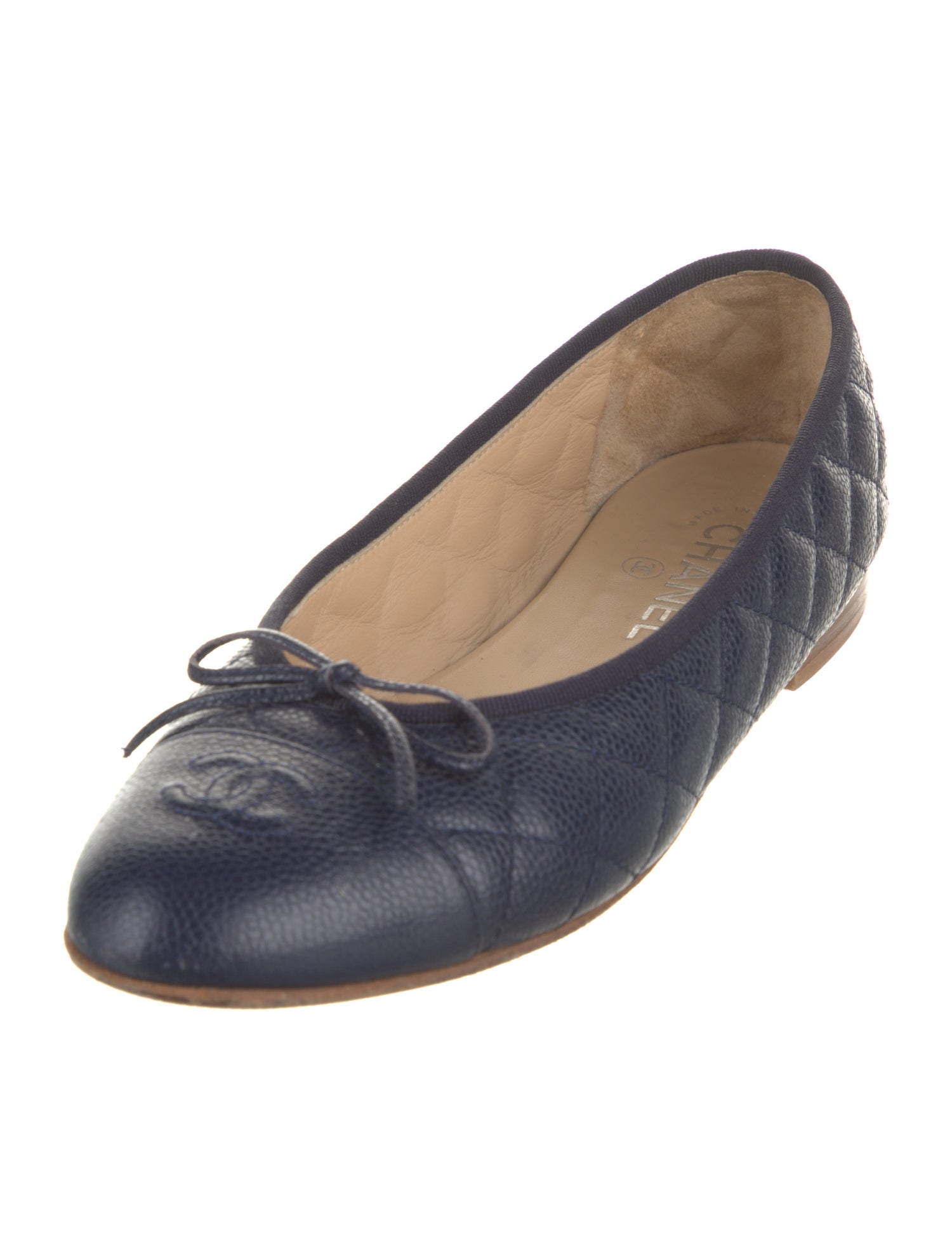 Chanel Interlocking CC Logo Bow Accents Ballet Flats