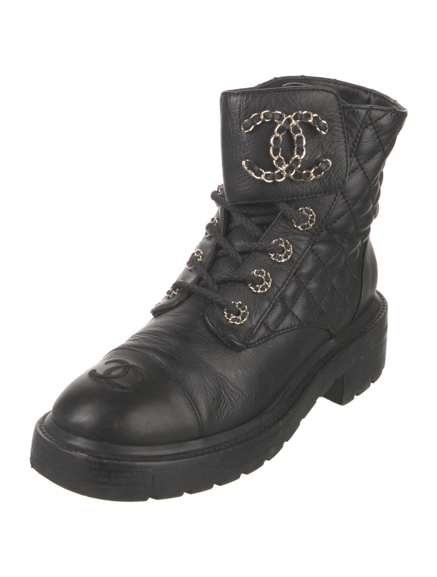 Chanel Interlocking CC Logo Leather Combat Boots