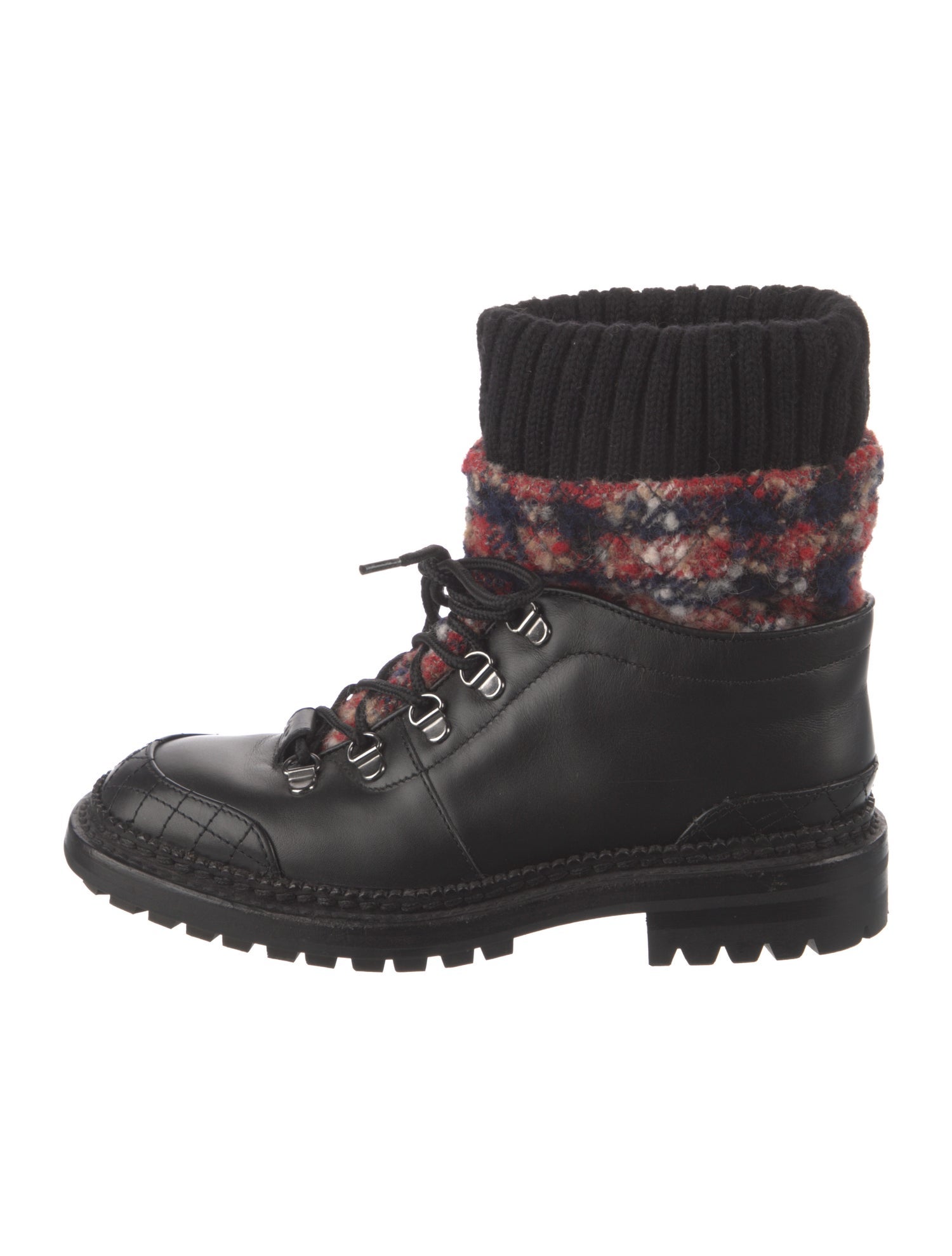 Chanel Interlocking CC Logo Leather Combat Boots