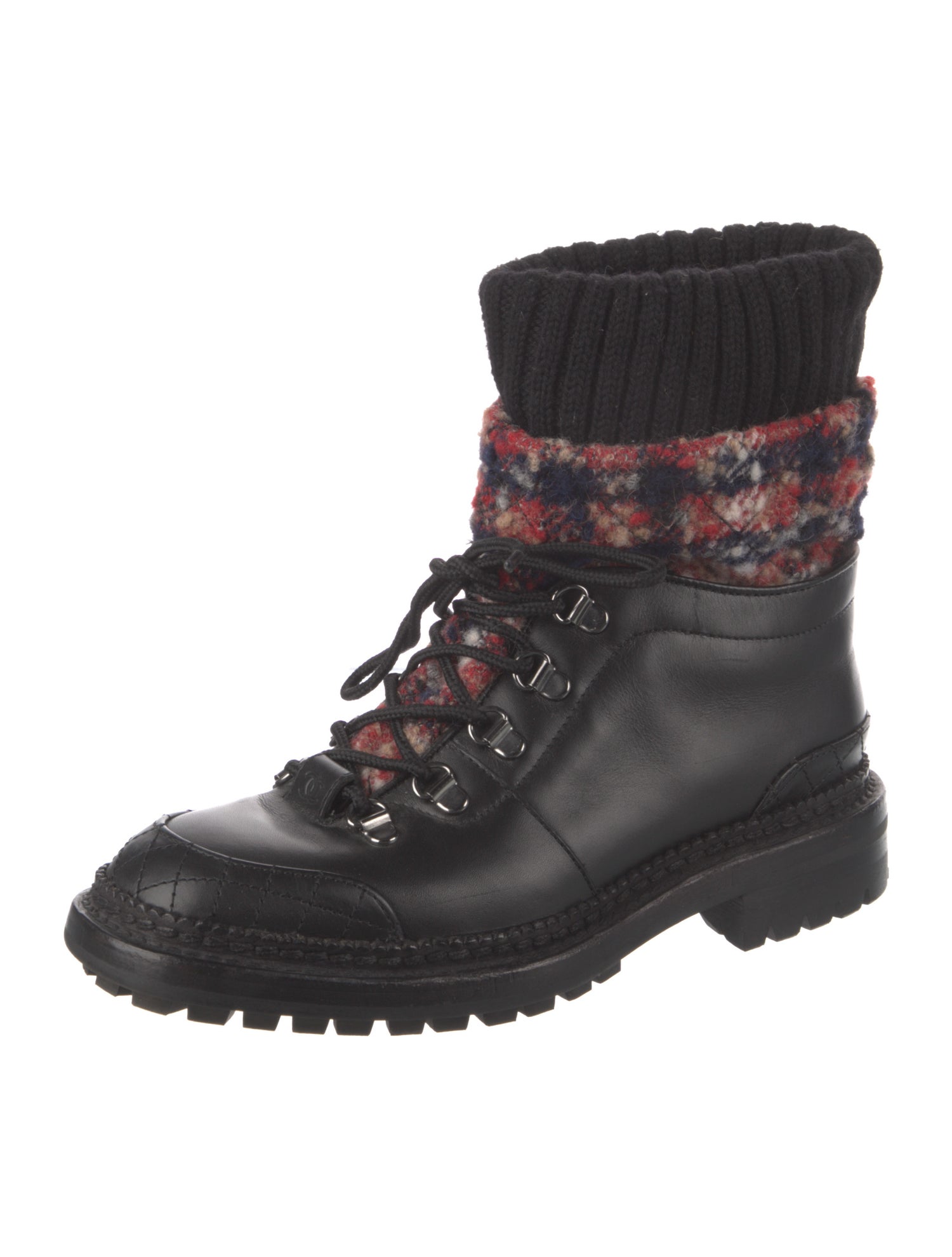 Chanel Interlocking CC Logo Leather Combat Boots