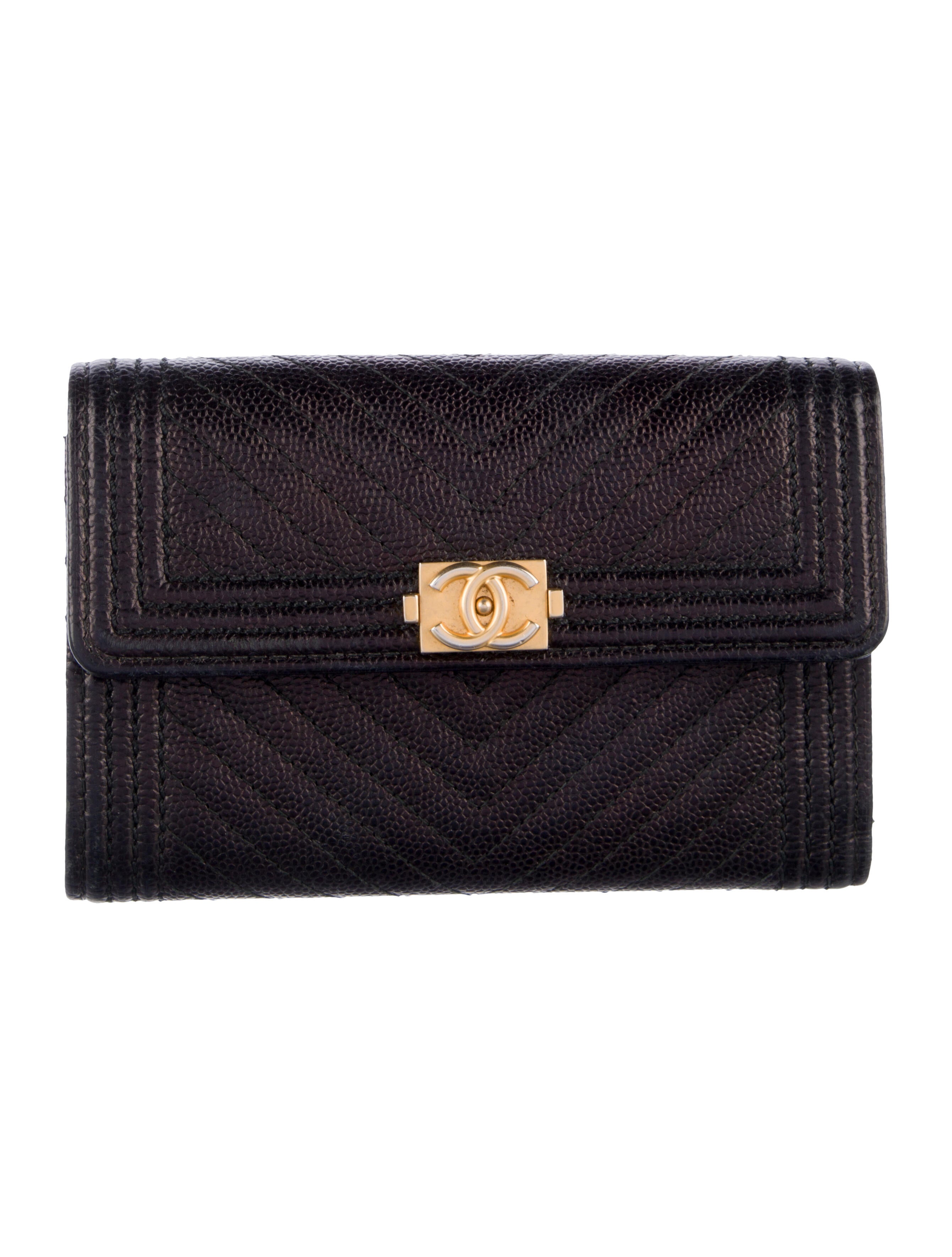 Chanel 2017 Boy Caviar Trifold Card Holder