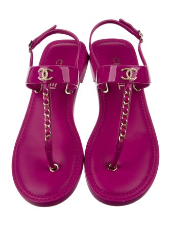 Chanel 2022 Interlocking CC Logo T-Strap Sandals