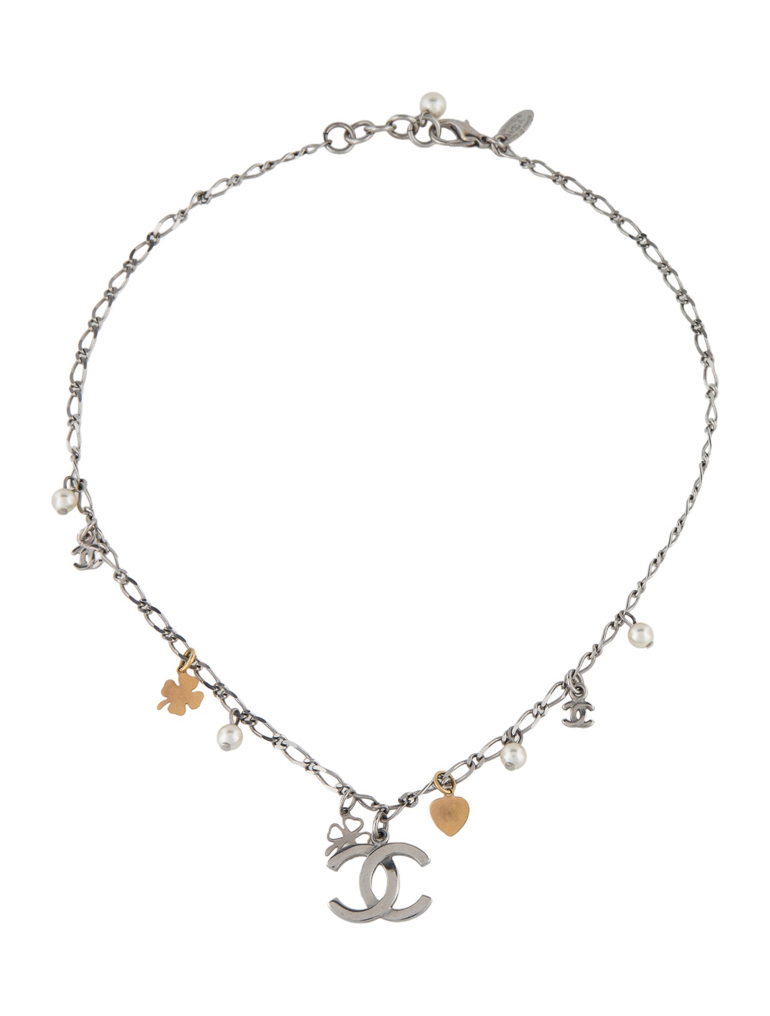 Chanel Faux Pearl CC Lucky Charm Pendant Necklace