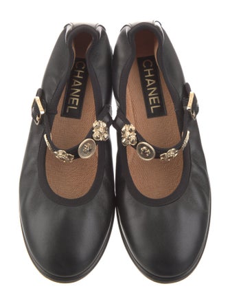 Chanel Interlocking CC Logo Leather Mary Jane Flats