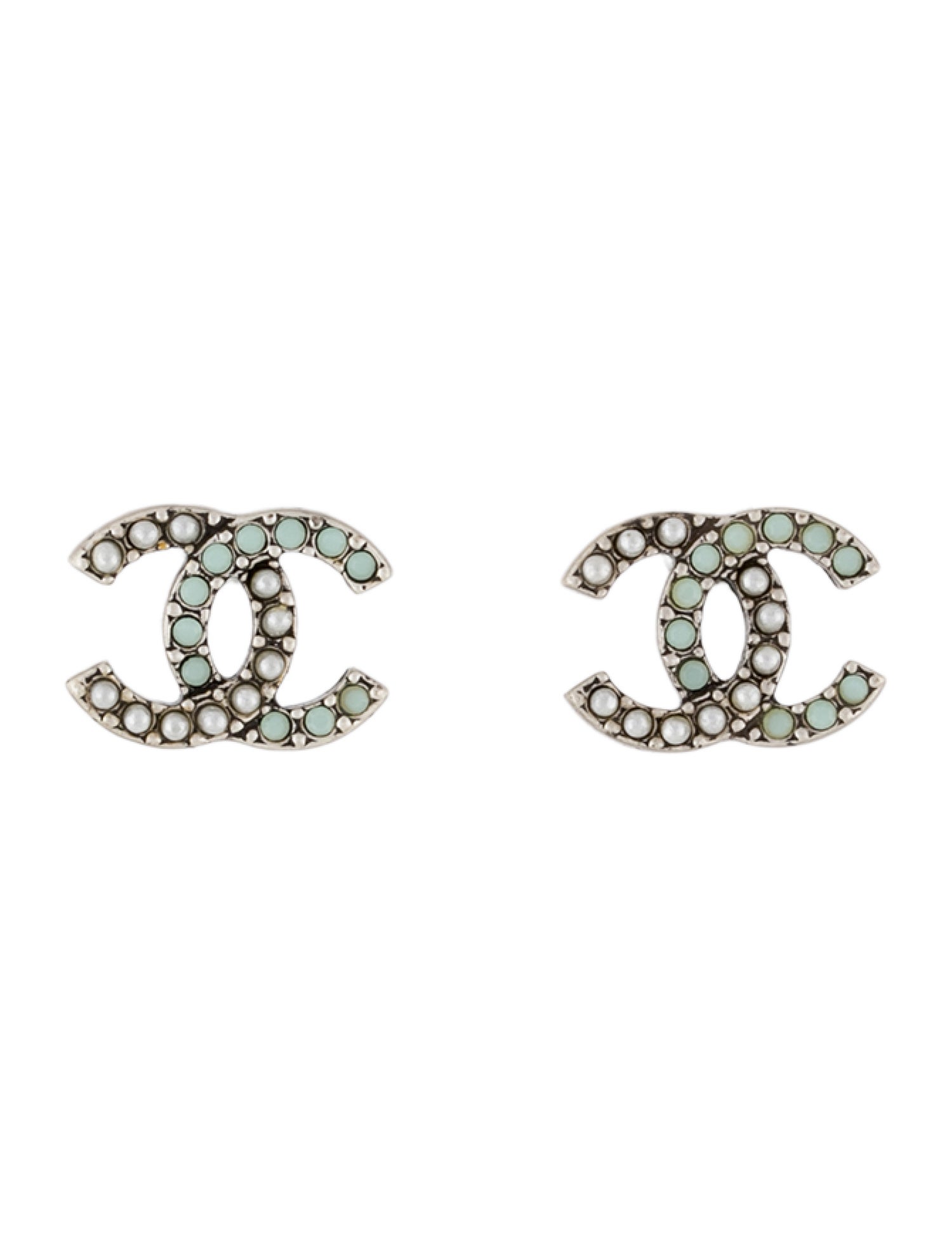 Chanel Faux Pearl & Strass CC Stud Earrings