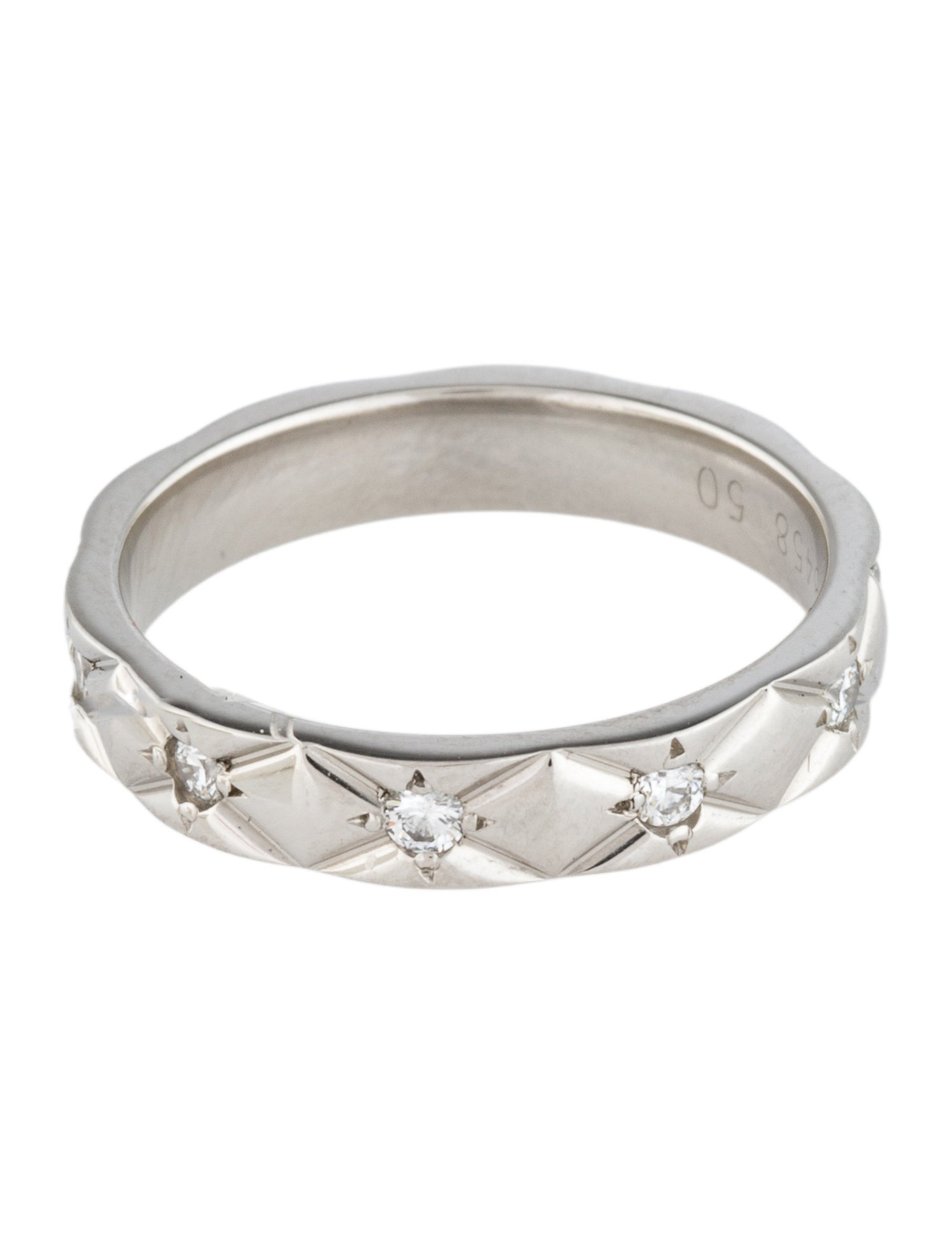 Chanel Platinum Diamond Matelassé Ring