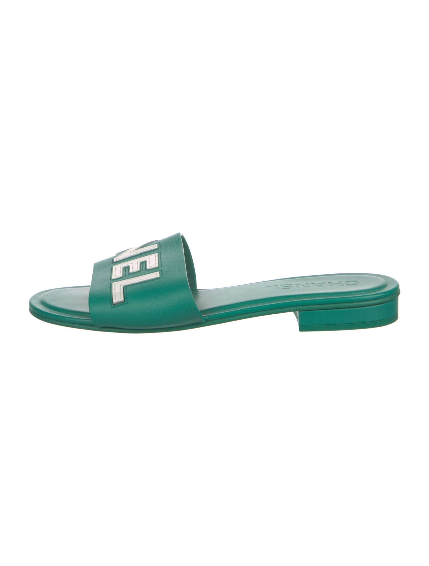 Chanel Interlocking CC Logo Leather Slides