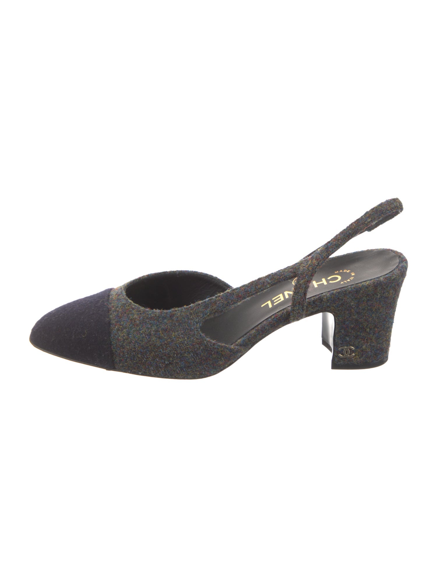 Chanel Interlocking CC Logo Wool Slingback Pumps