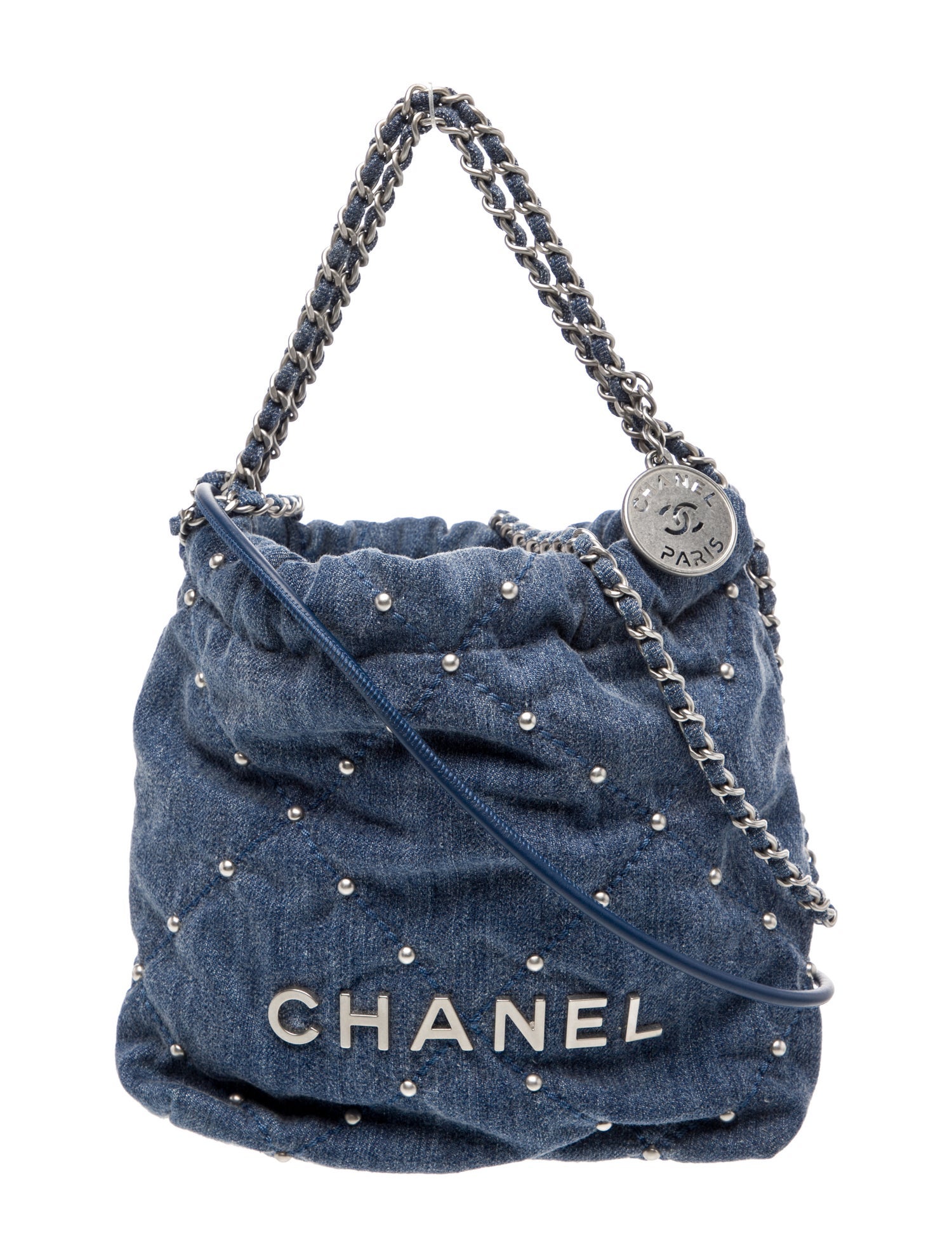 Chanel Denim Studded Mini 22 Hobo w/Tags