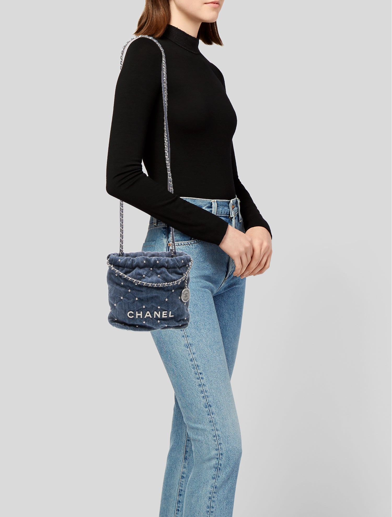 Chanel Denim Studded Mini 22 Hobo w/Tags