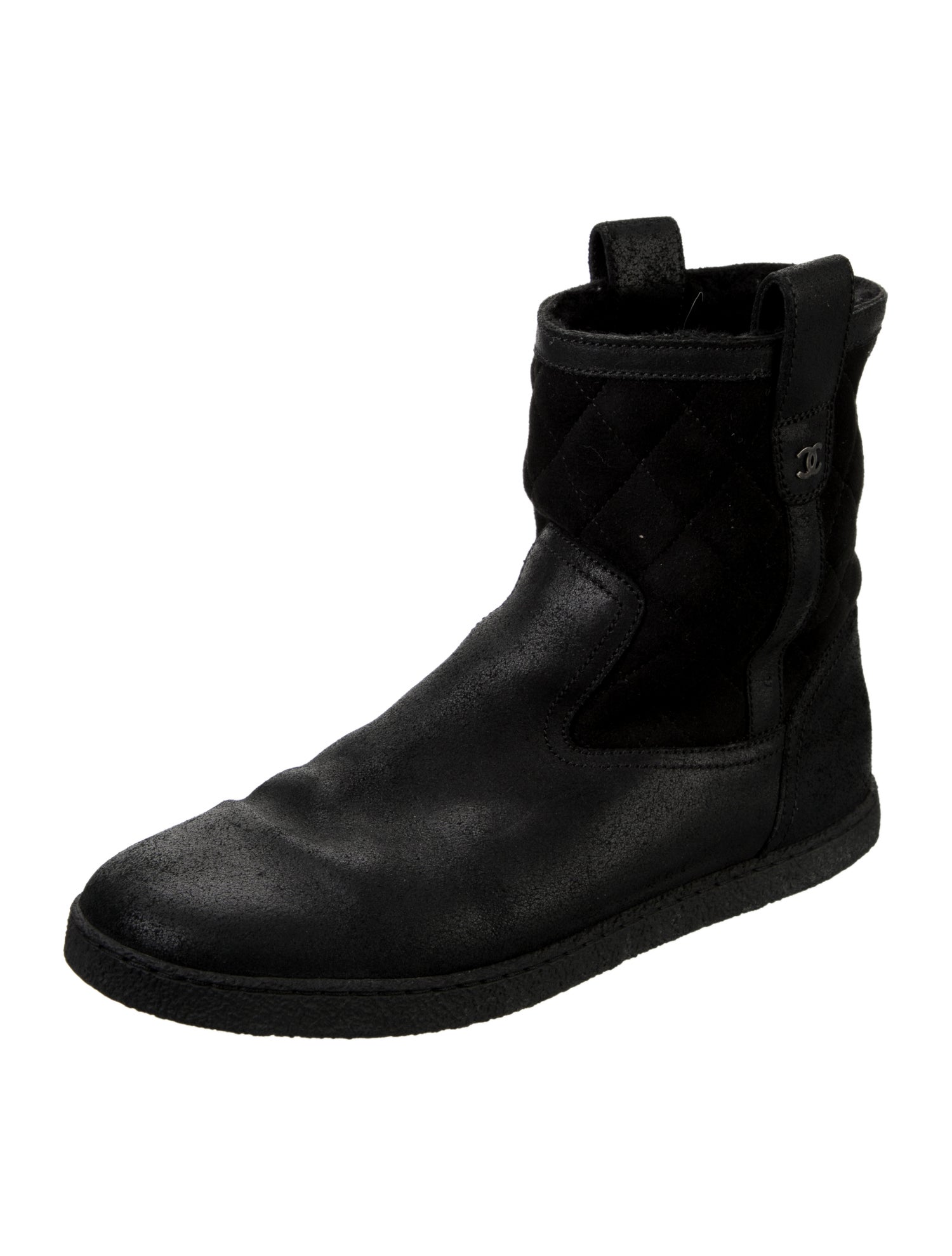 Chanel Interlocking CC Logo Suede Boots