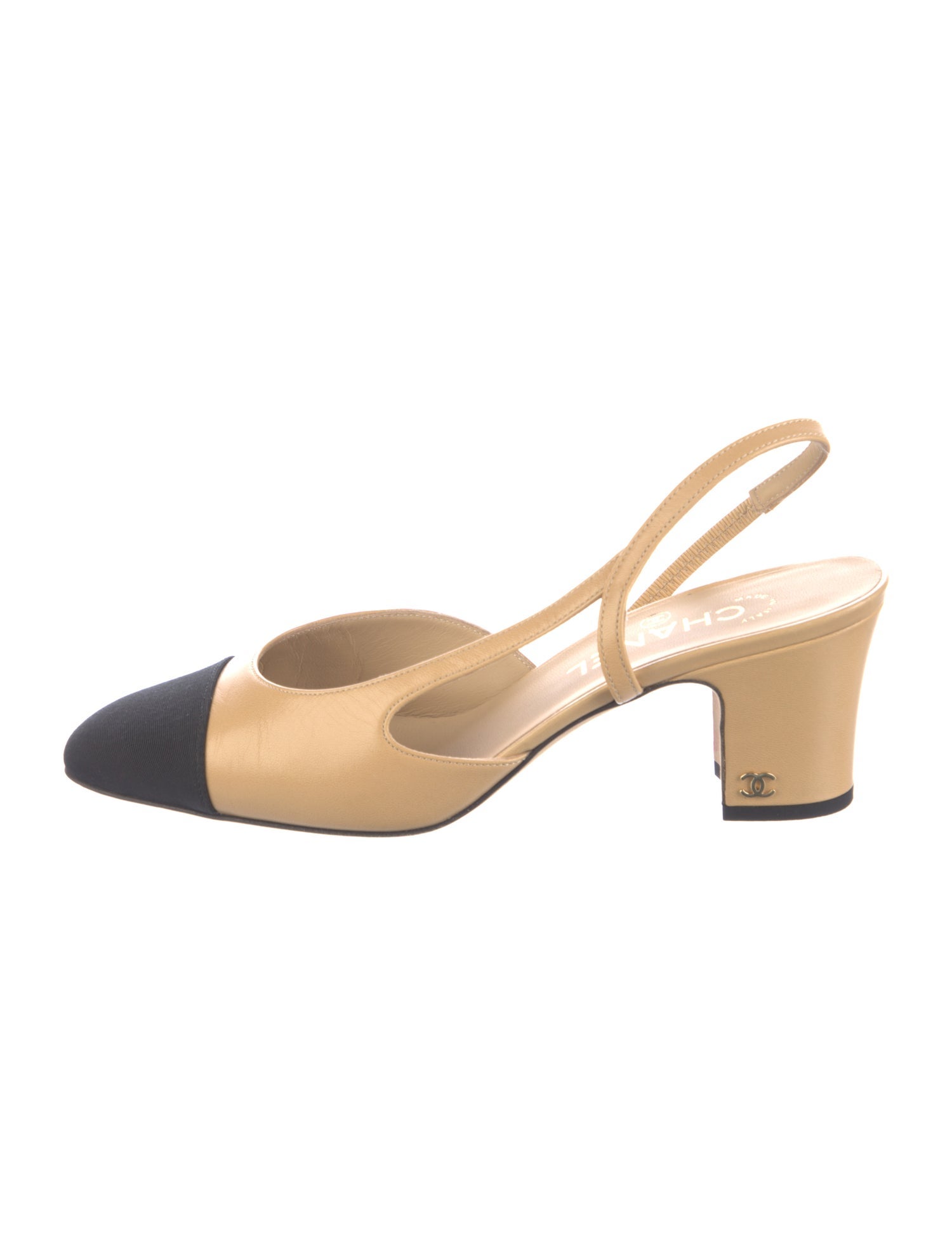 Chanel Interlocking CC Logo Leather Slingback Pumps