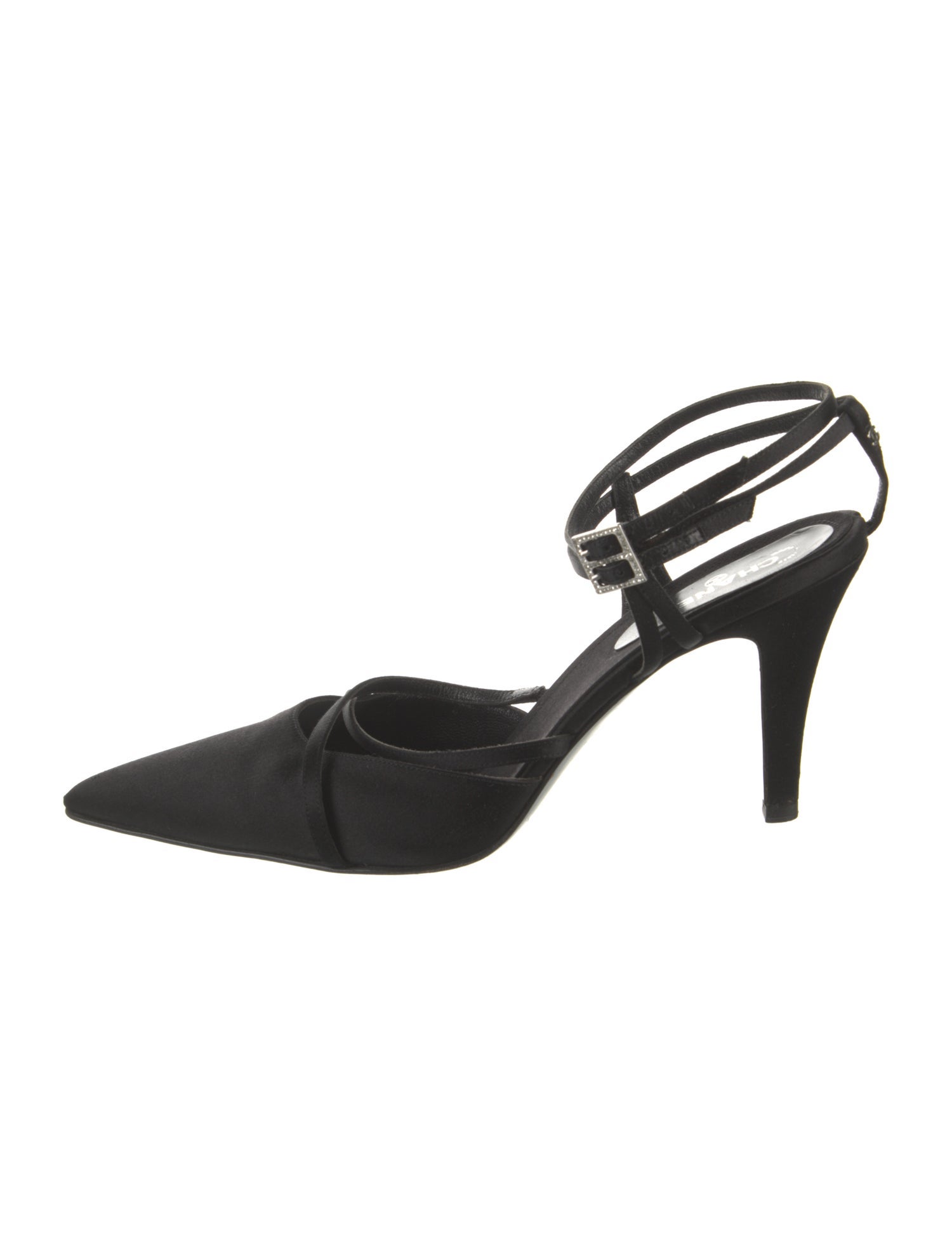 Chanel Interlocking CC Logo Satin Slingback Pumps