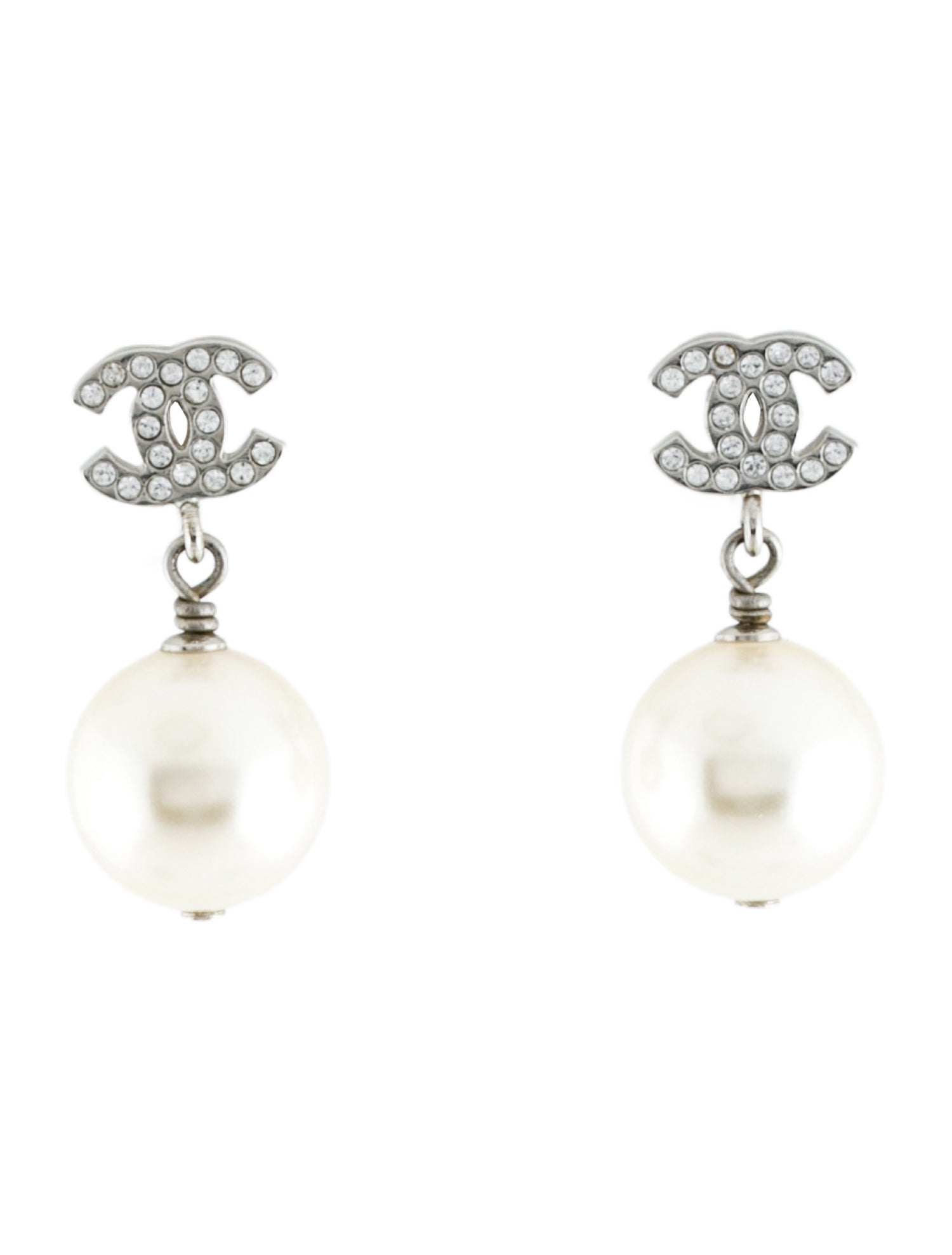 Chanel Faux Pearl & Strass CC Drop Earrings
