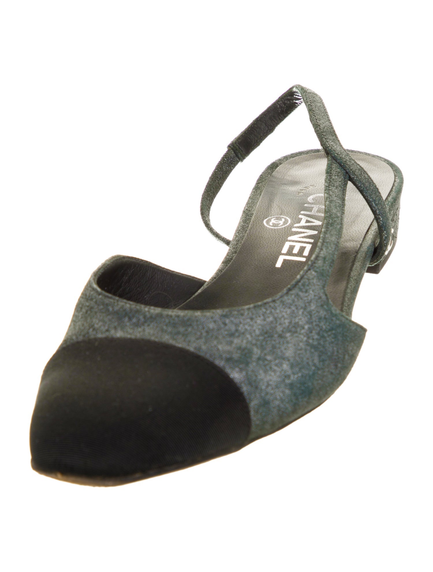 Chanel Interlocking CC Logo Leather Slingback Flats