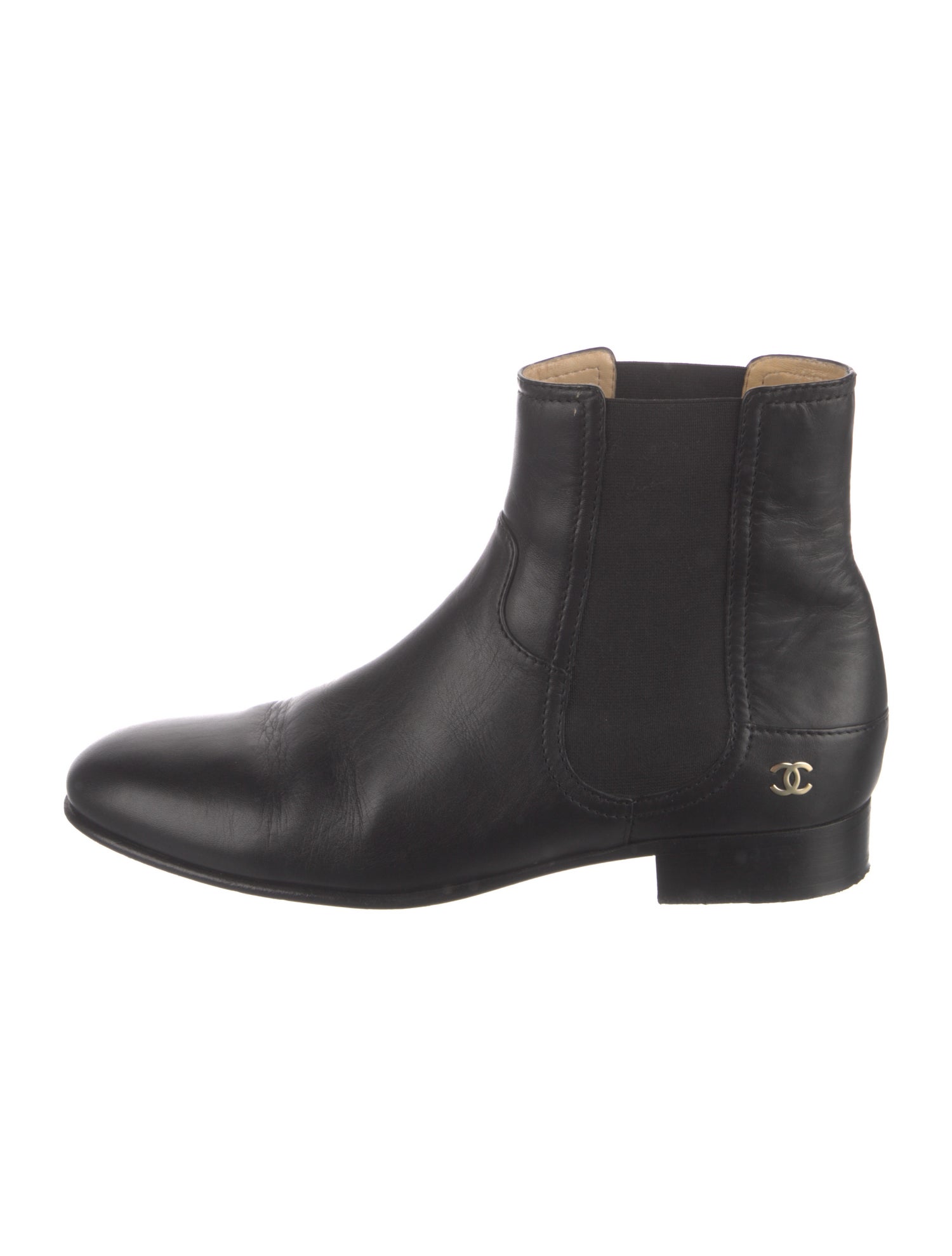 Chanel Interlocking CC Logo Leather Chelsea Boots