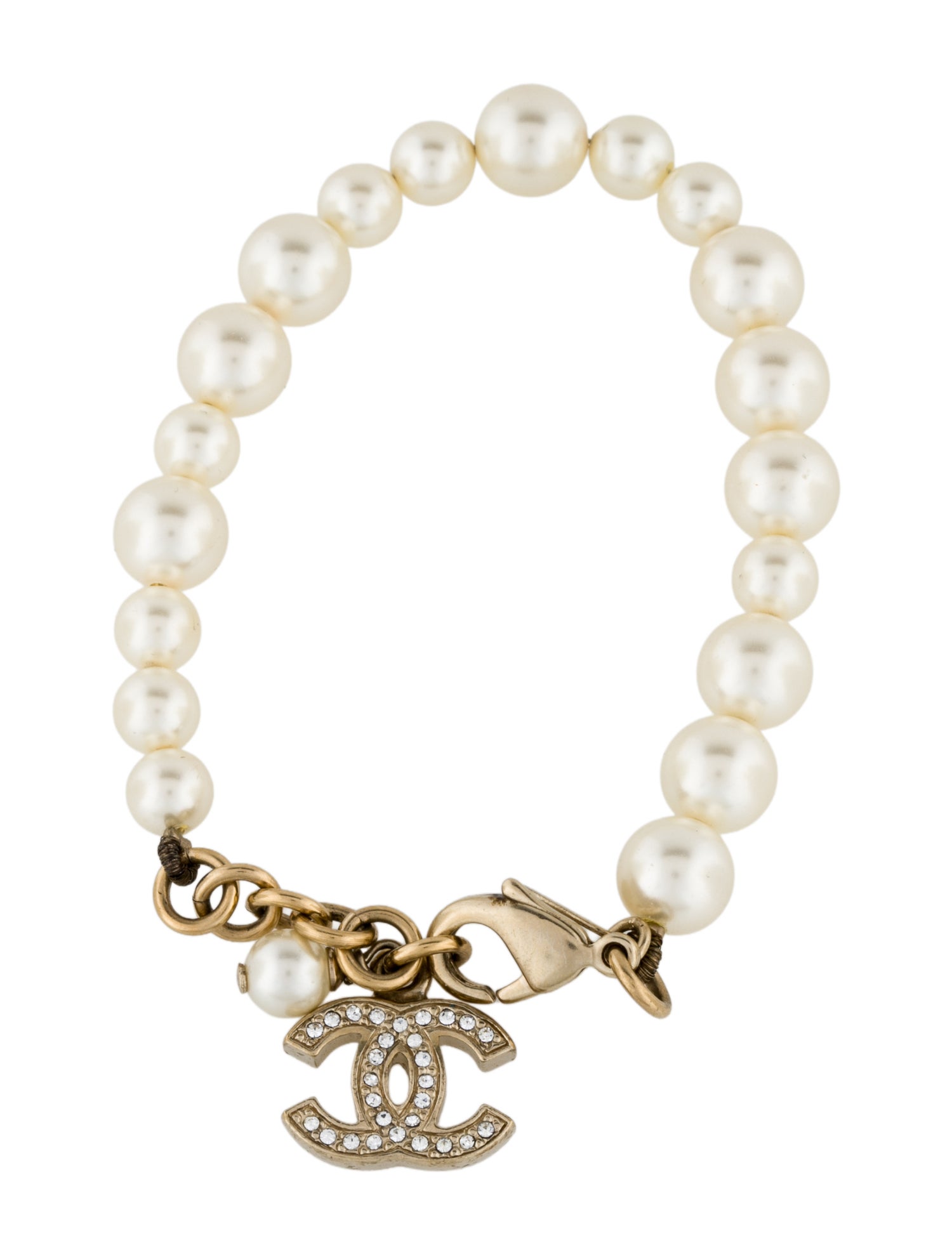 Chanel Faux Pearl & Strass CC Beaded Bracelet
