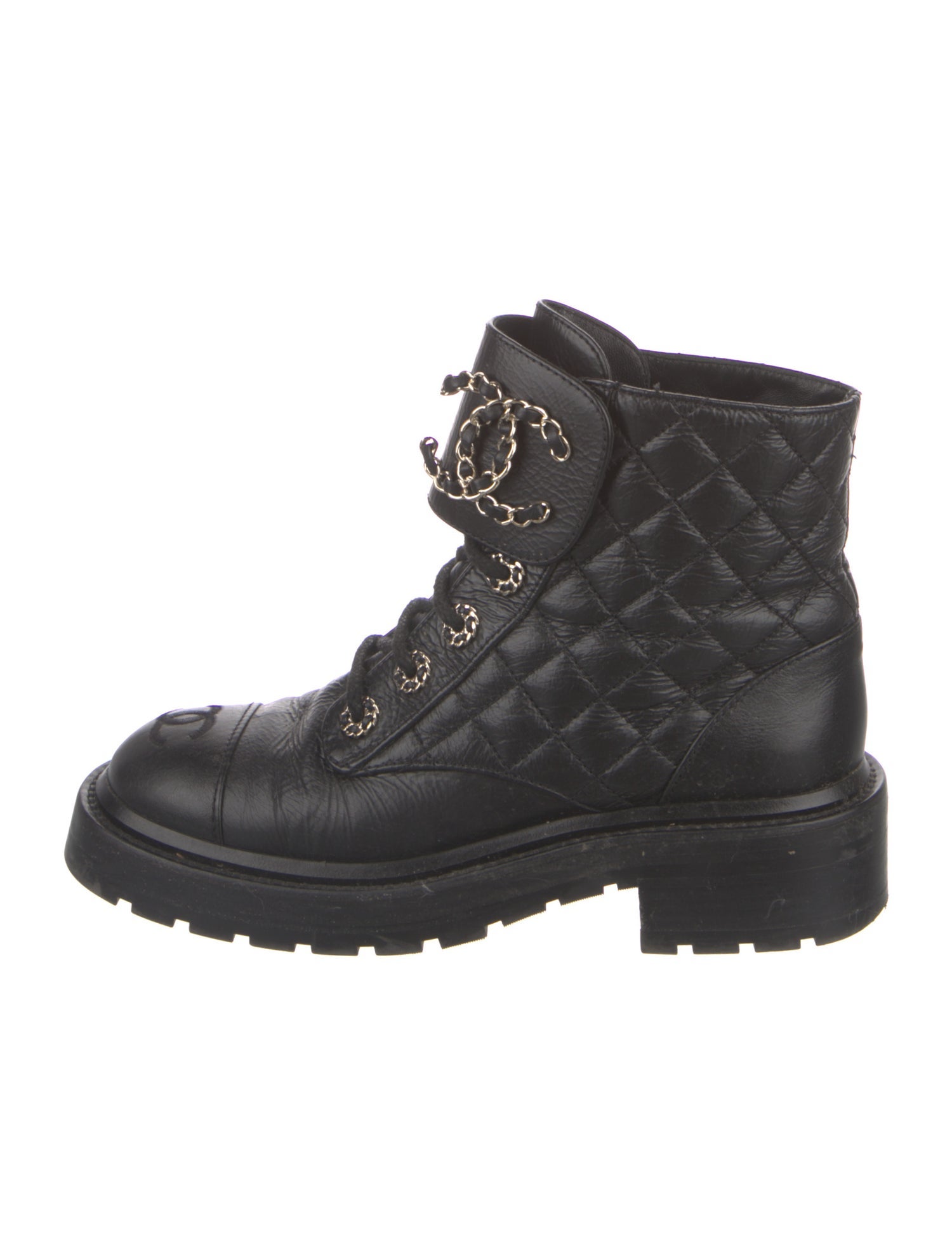 Chanel Interlocking CC Logo Leather Combat Boots